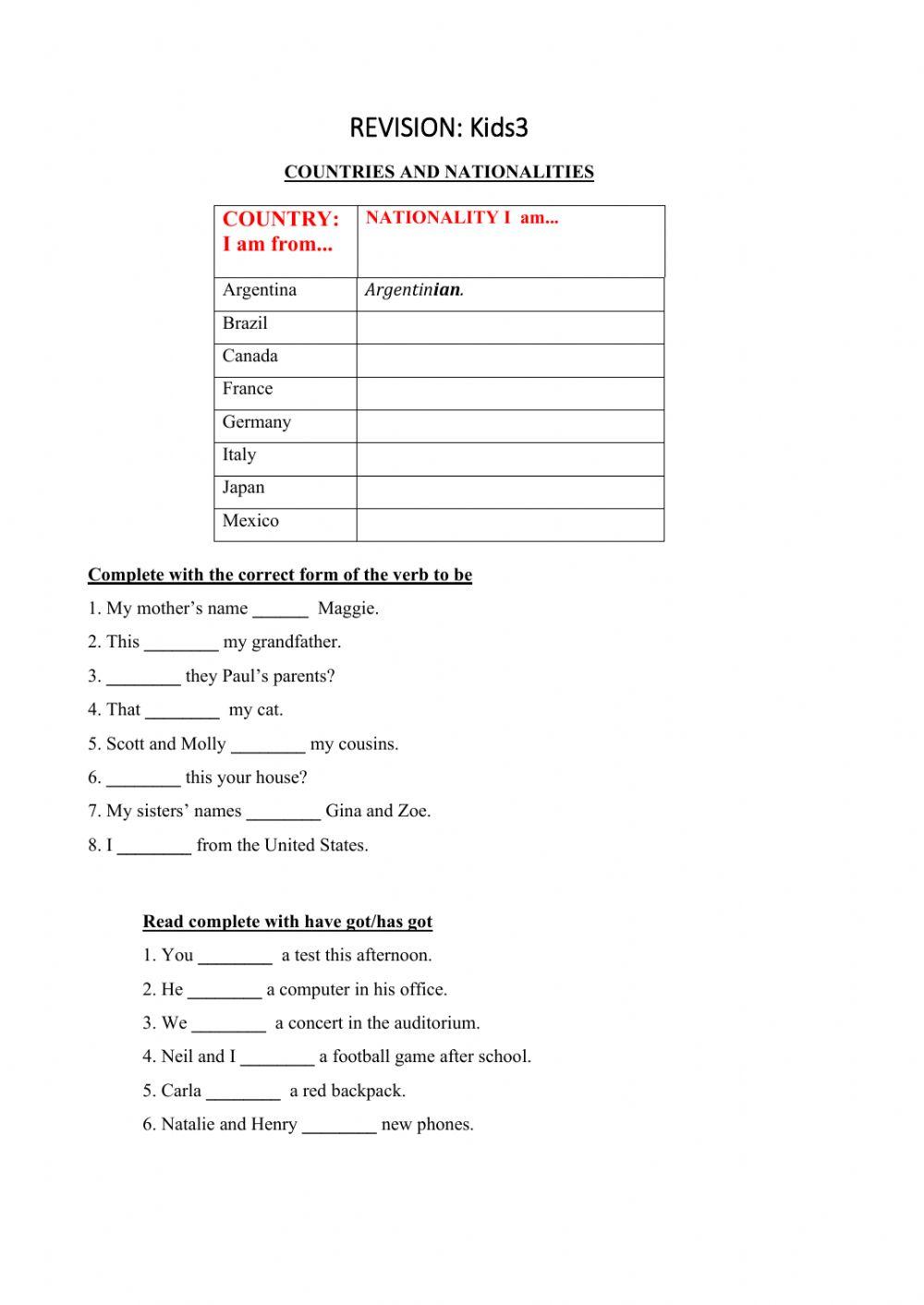 Revision: to be, have got