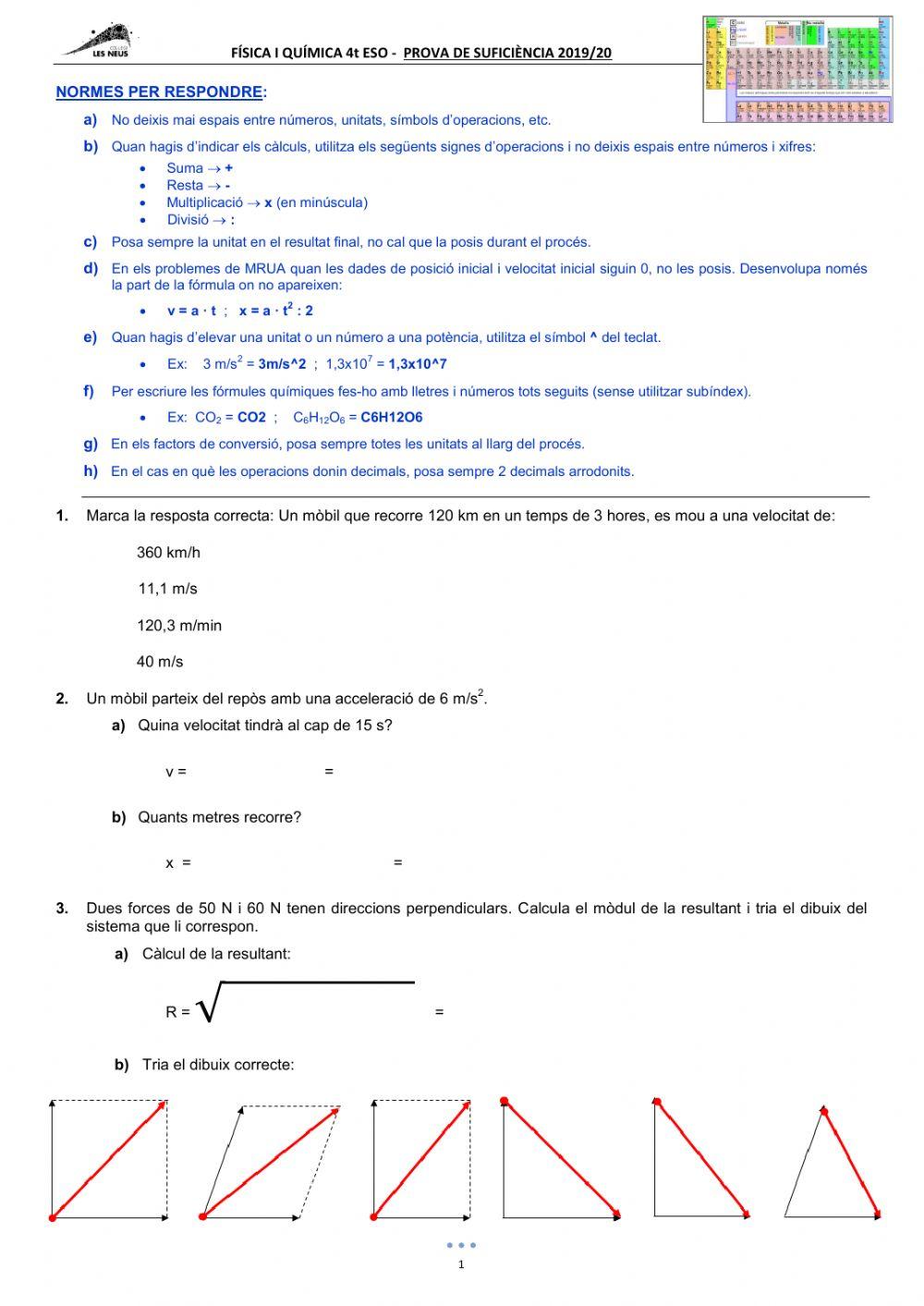 FÍSICA I QUÍMICA 4t ESO. RECUPERACIÓ