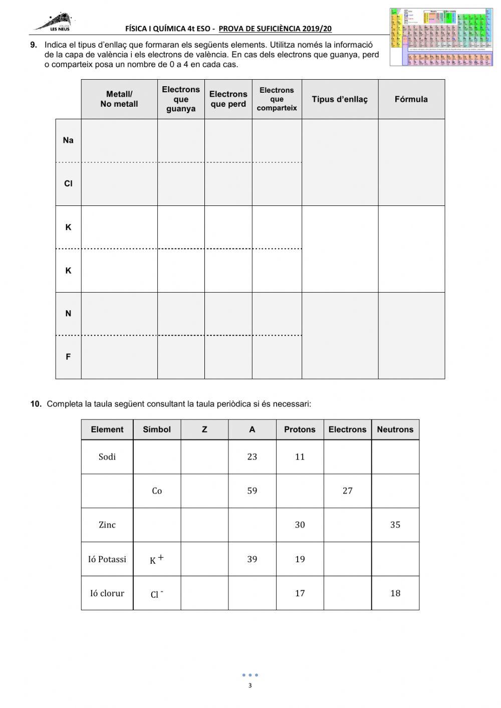 FÍSICA I QUÍMICA 4t ESO. RECUPERACIÓ