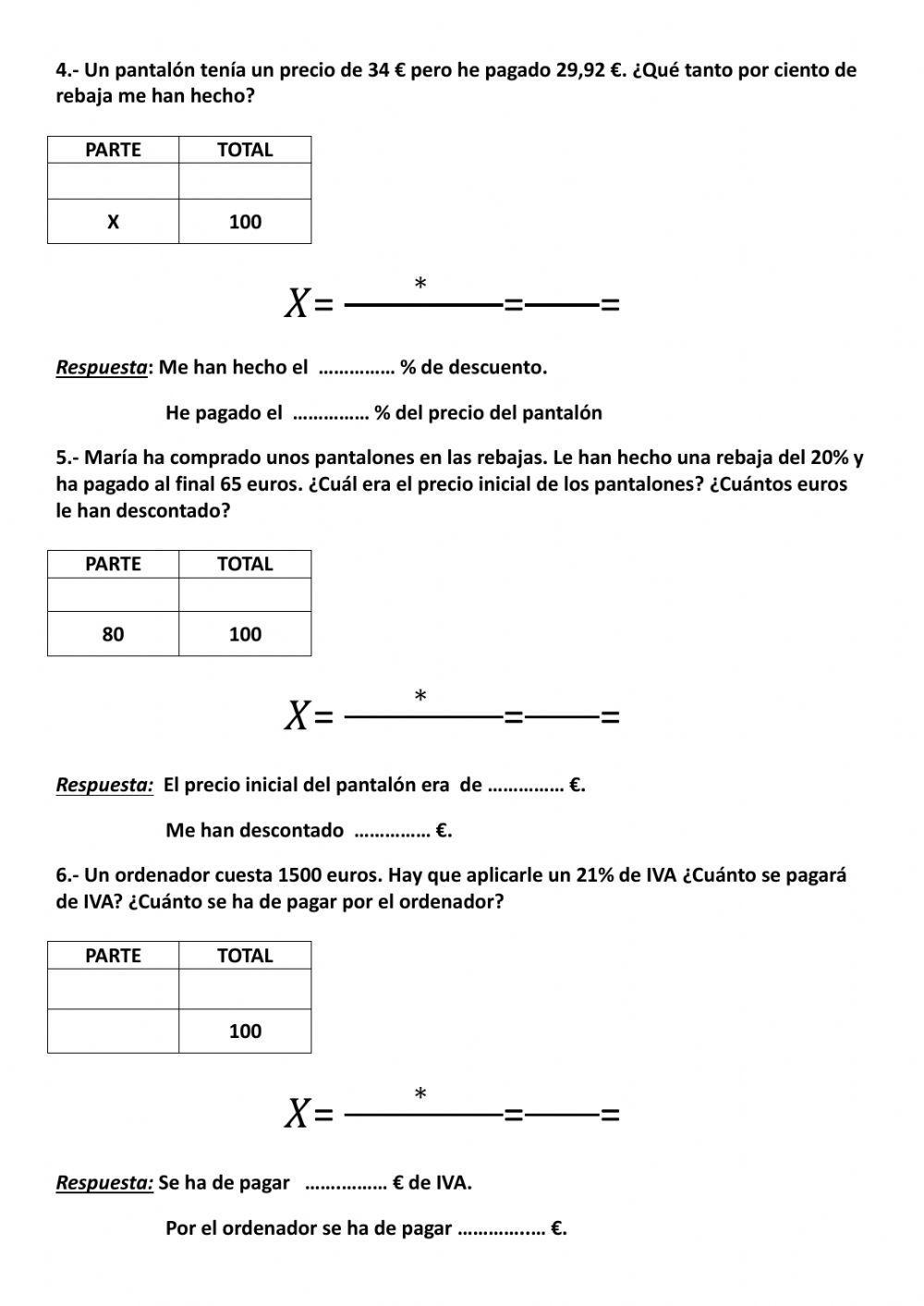 Problemas de porcentajes