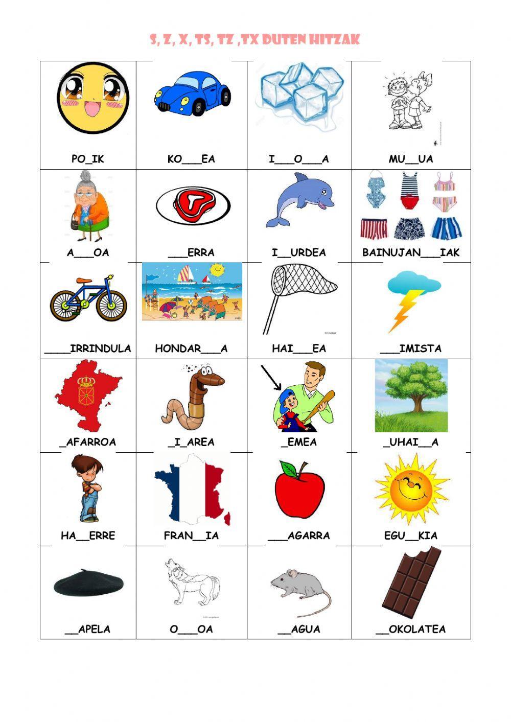 S,z,x,ts,tz,tx duten hitzak worksheet | Live Worksheets