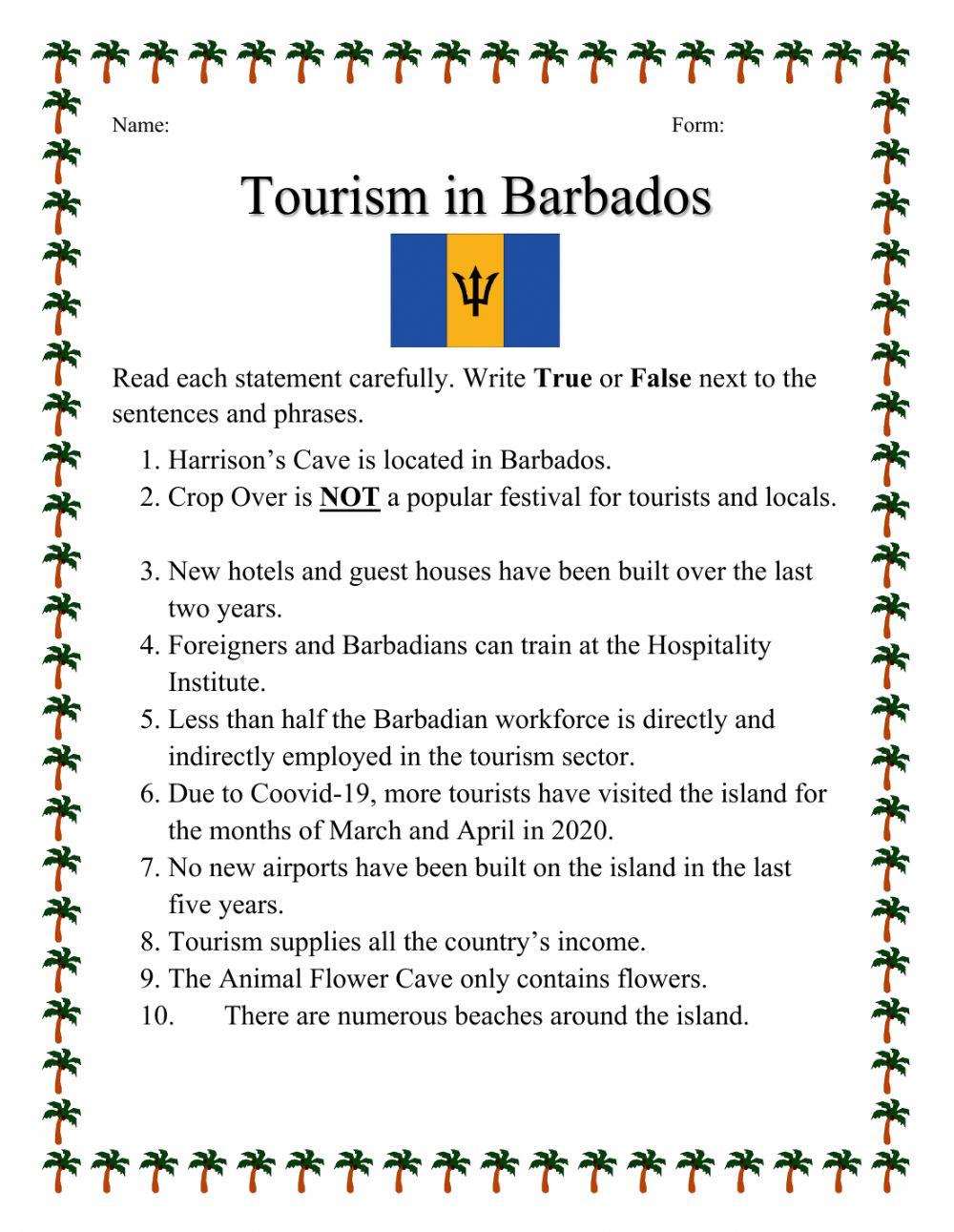 Tourism in Barbados worksheet Live Worksheets