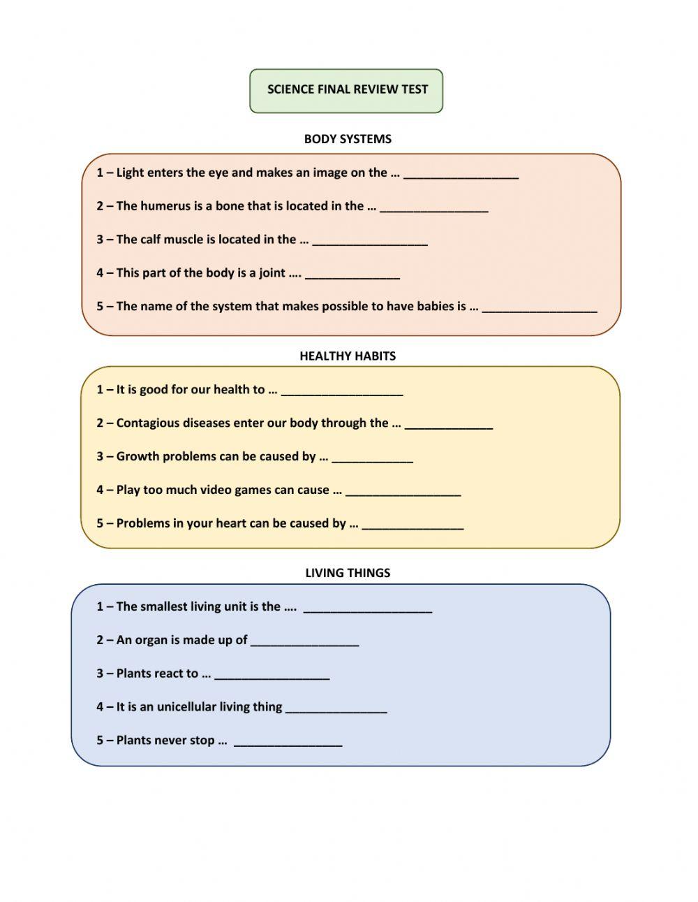 Science final review test worksheet | Live Worksheets
