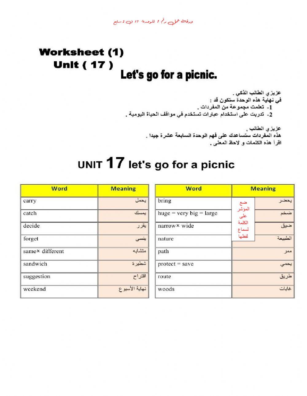 WorkSheet 1 Unit 17 T2 G7