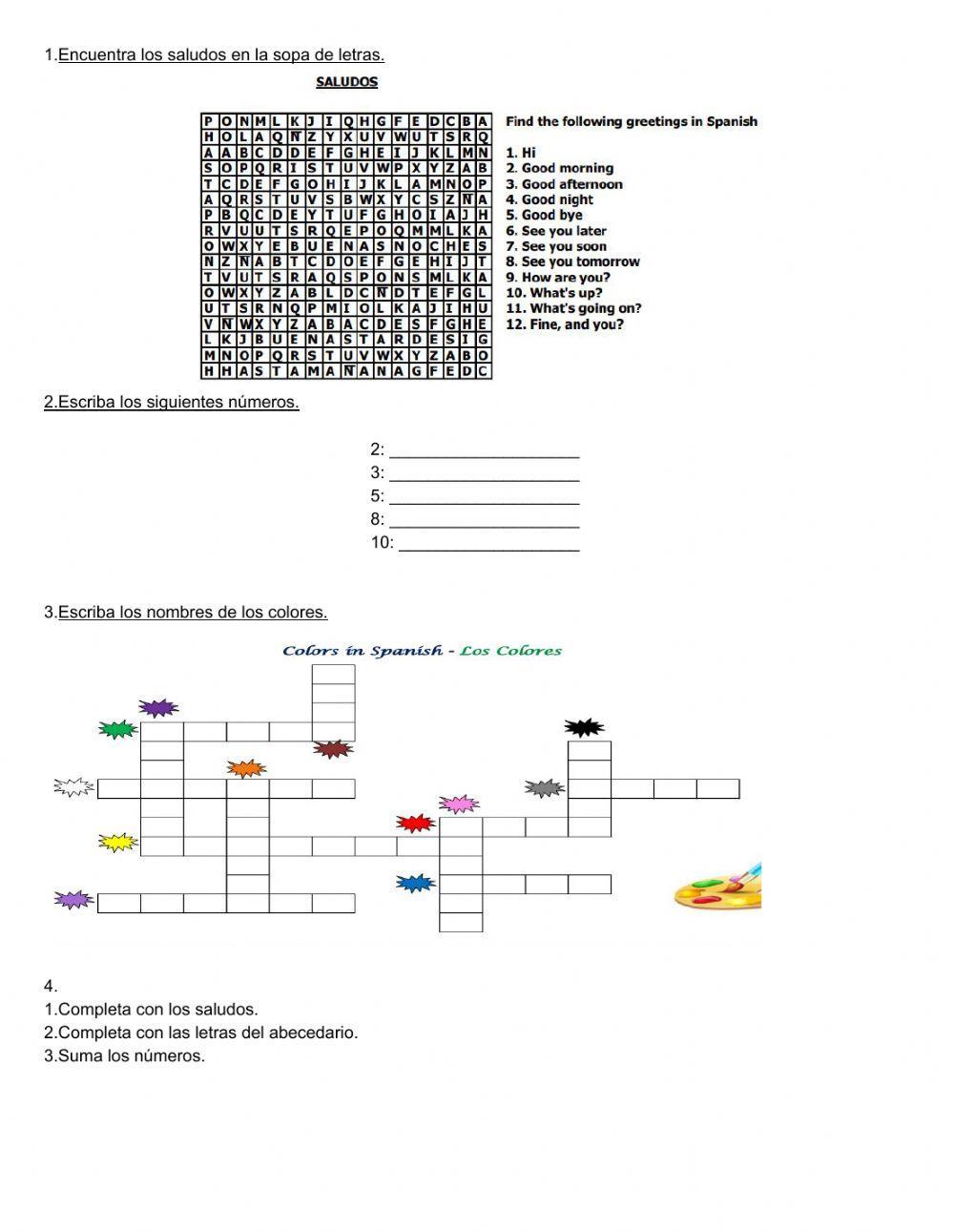 Presentación ,números,colores y letras en español