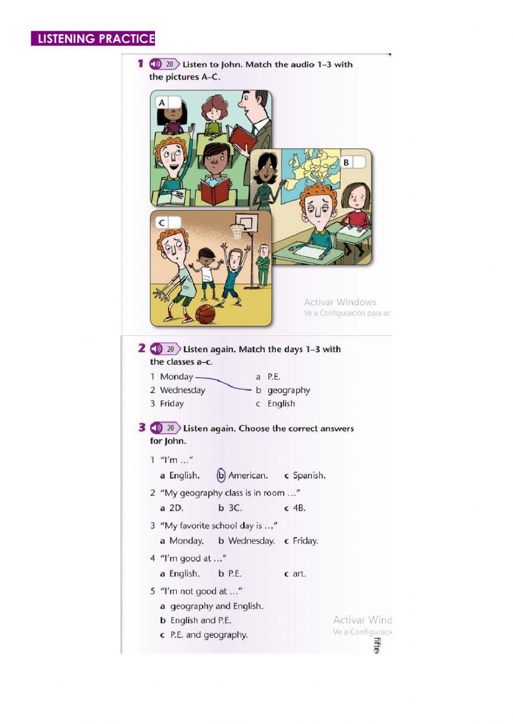 School week Listening activity