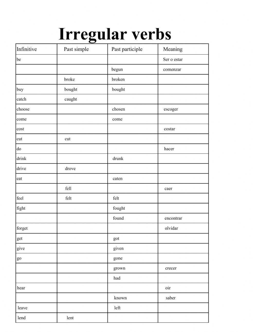 Irregular Verbs