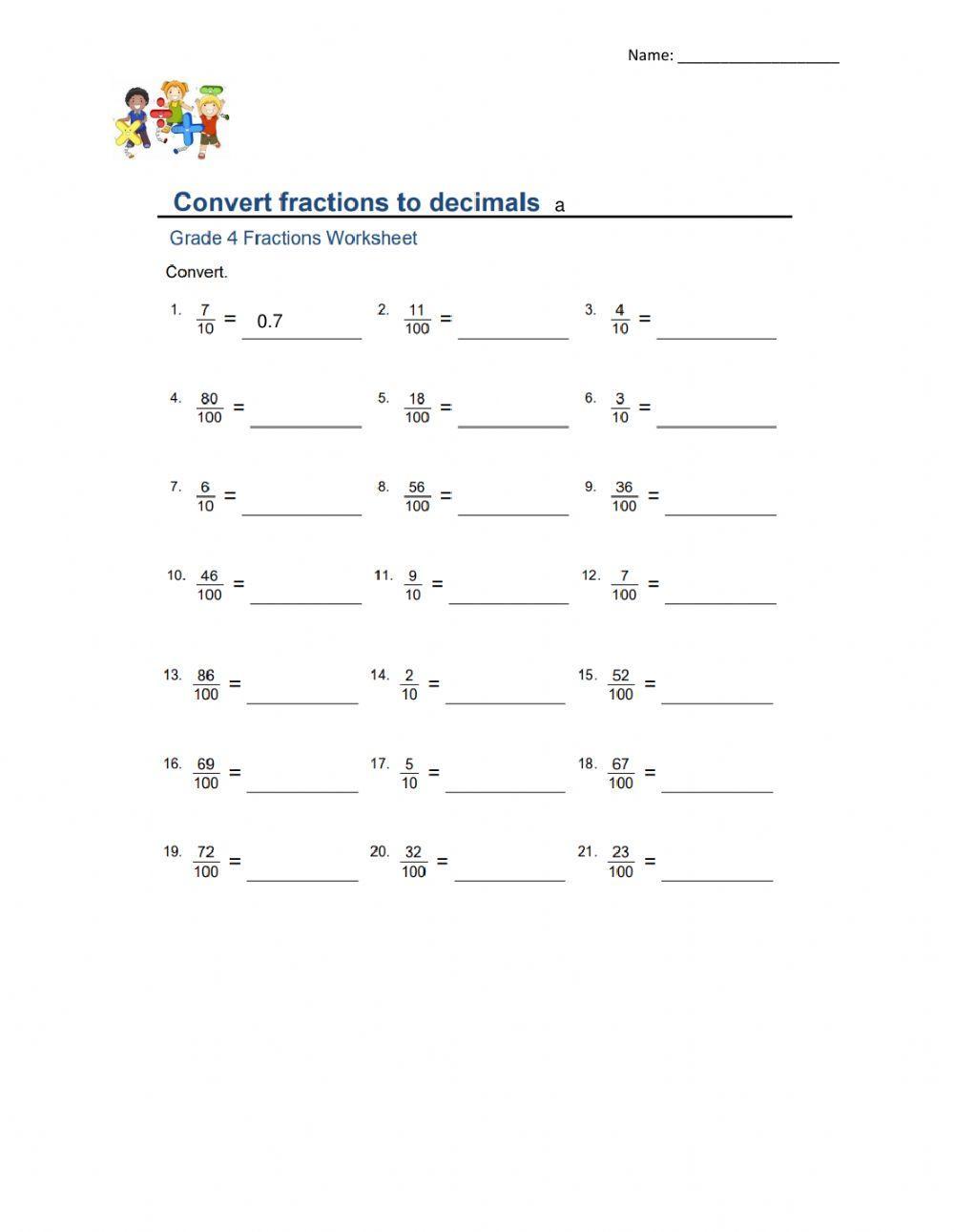 Convert fractions to decimals