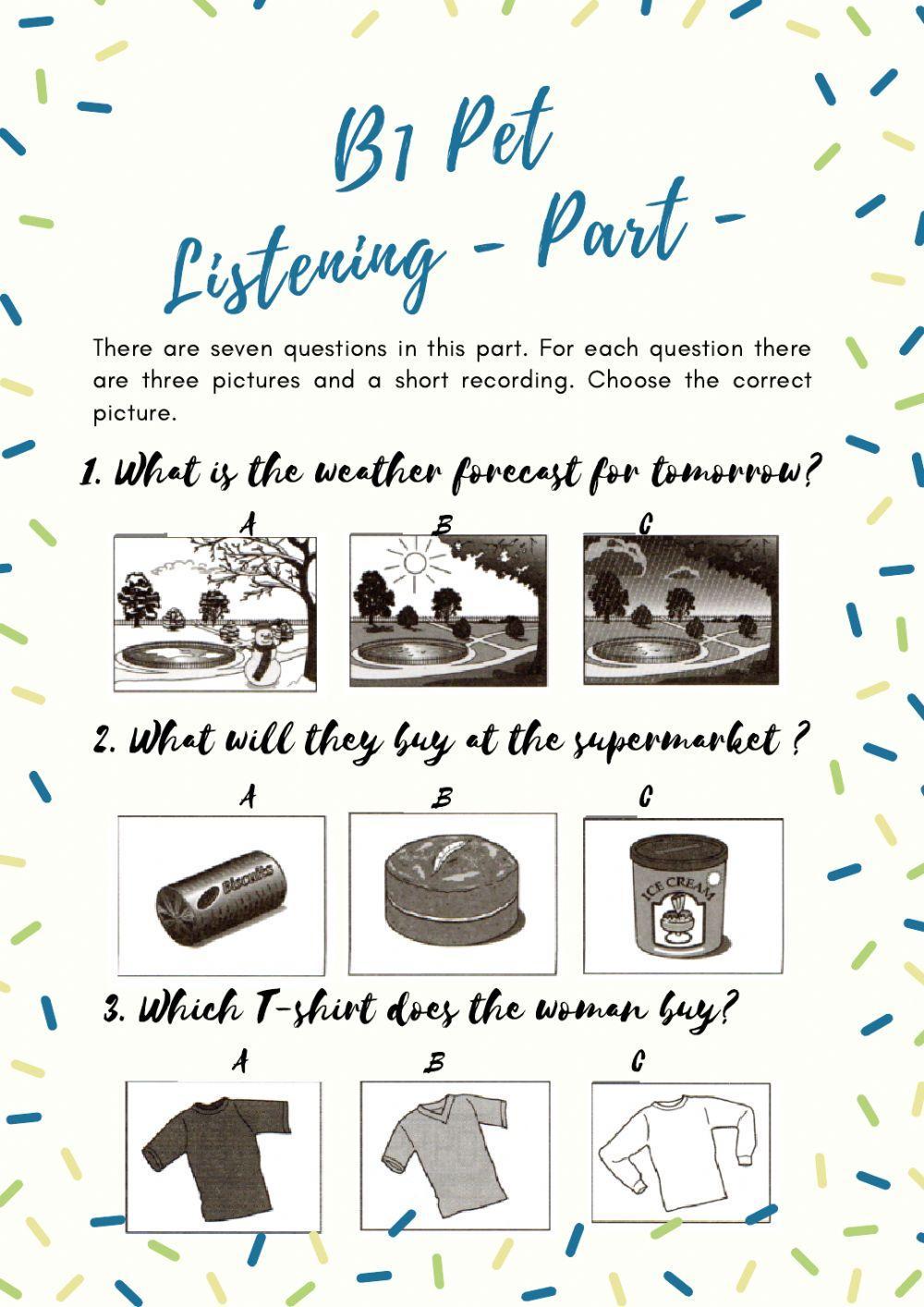 B1 pet - listening part 1 (july 1)