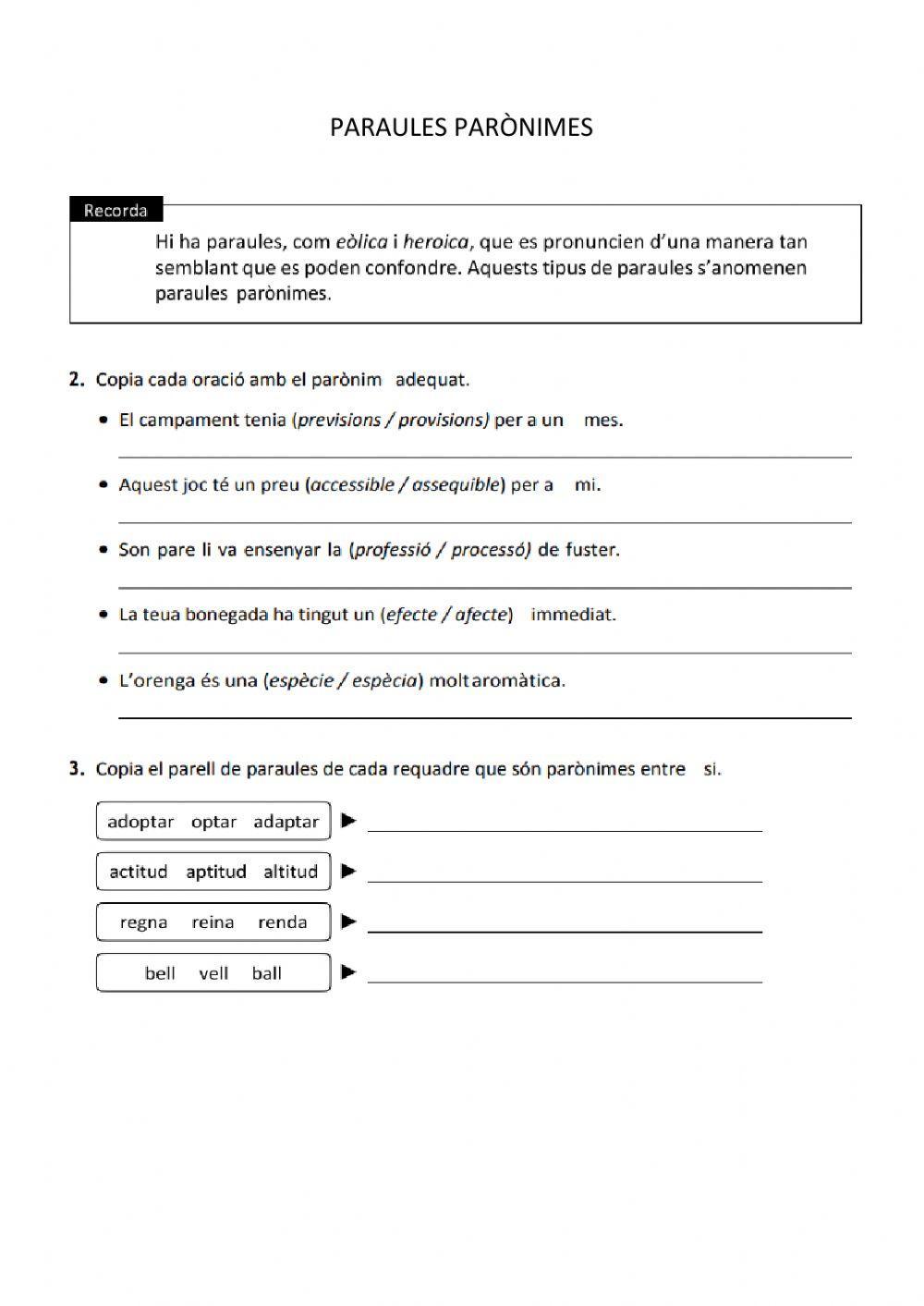 Les	paraules parònimes