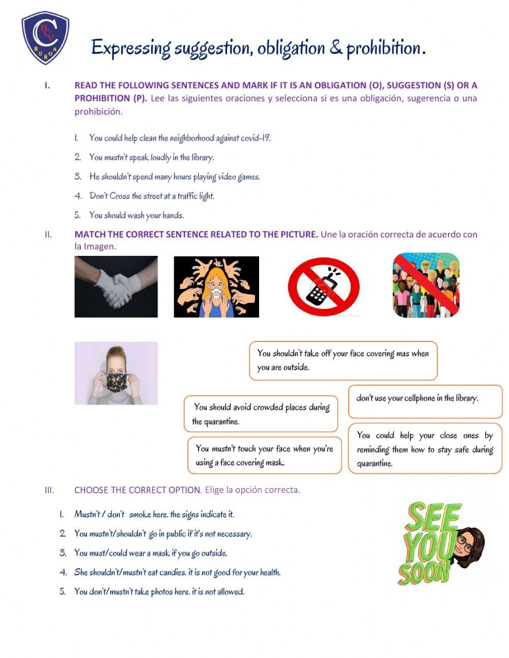 Suggestion,obligation & prohibition