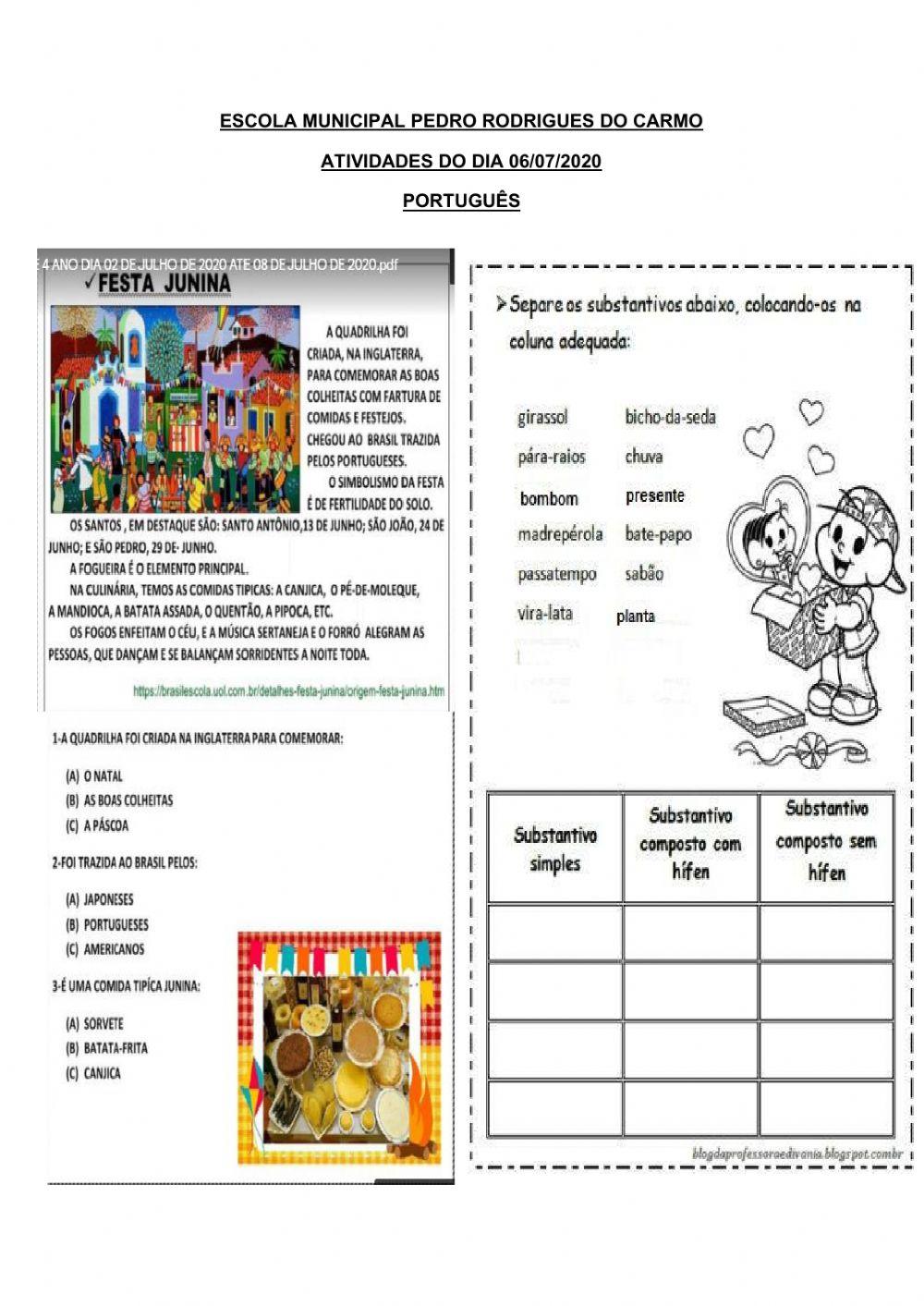 Atividades de portugues e matemática 06-07