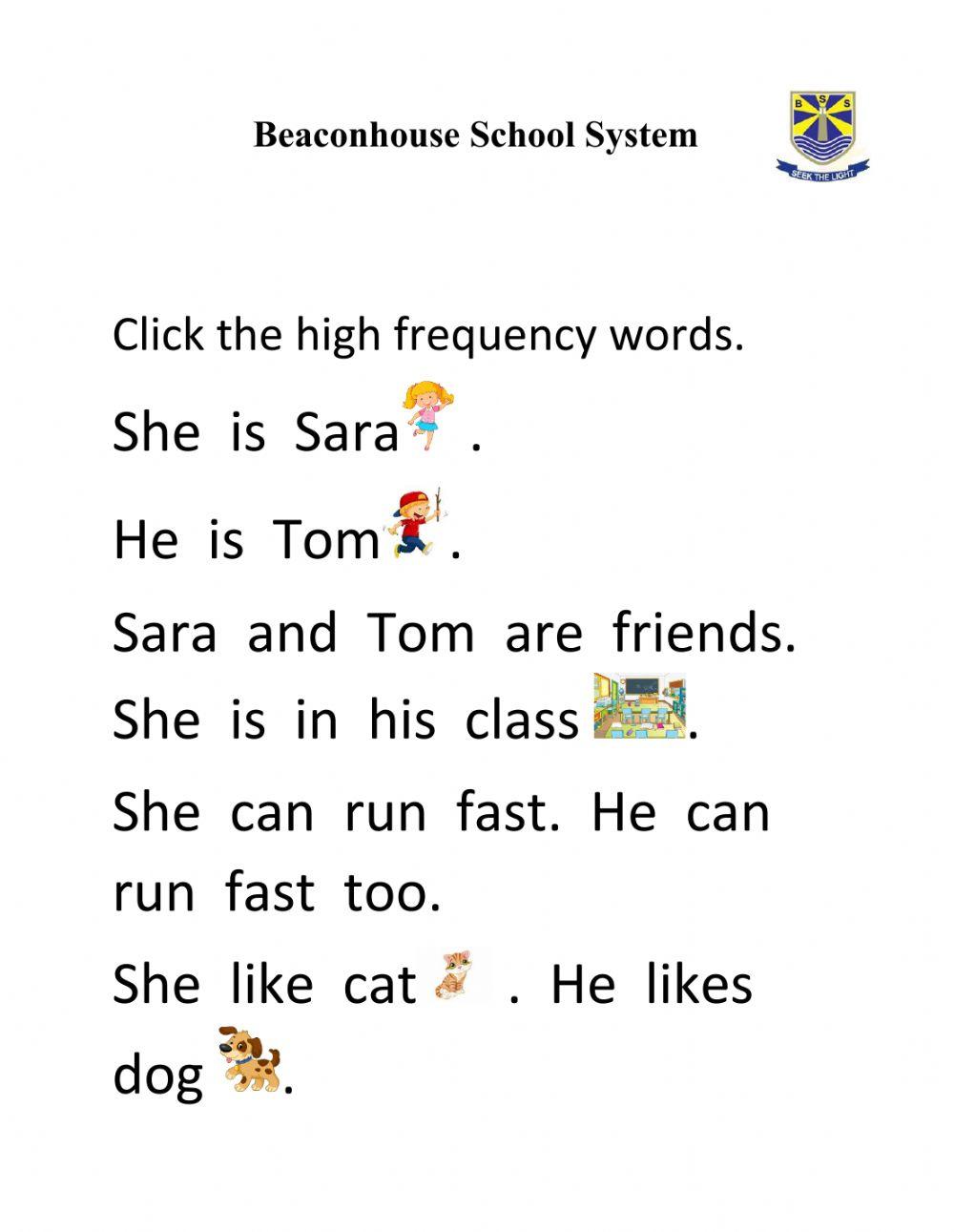 High frequency words