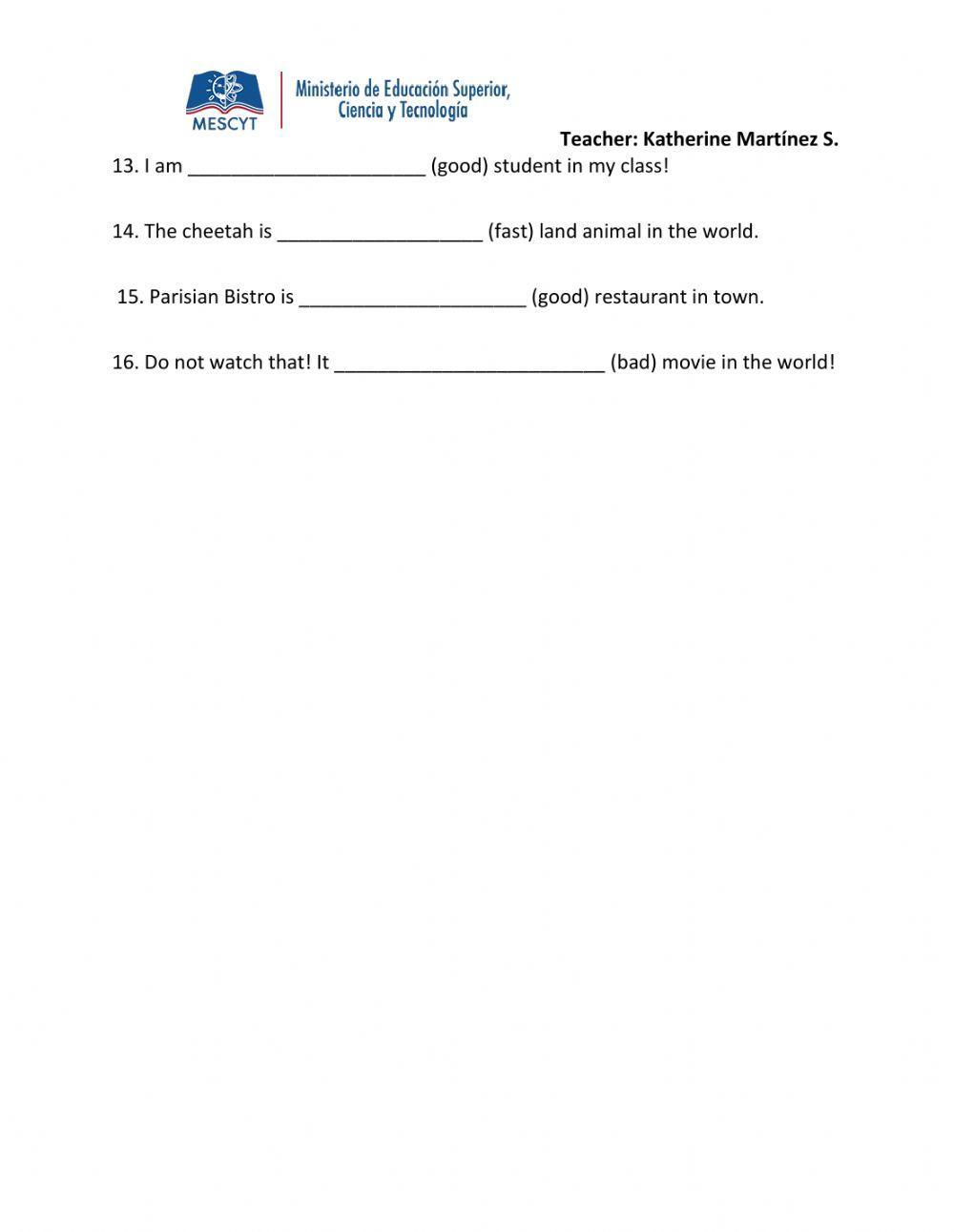 Superlatives: GRAMMAR WORKSHEET