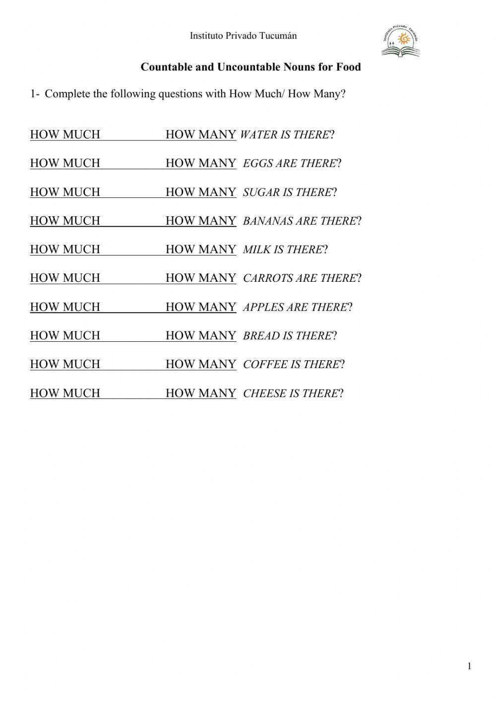 Countable and uncountable nouns