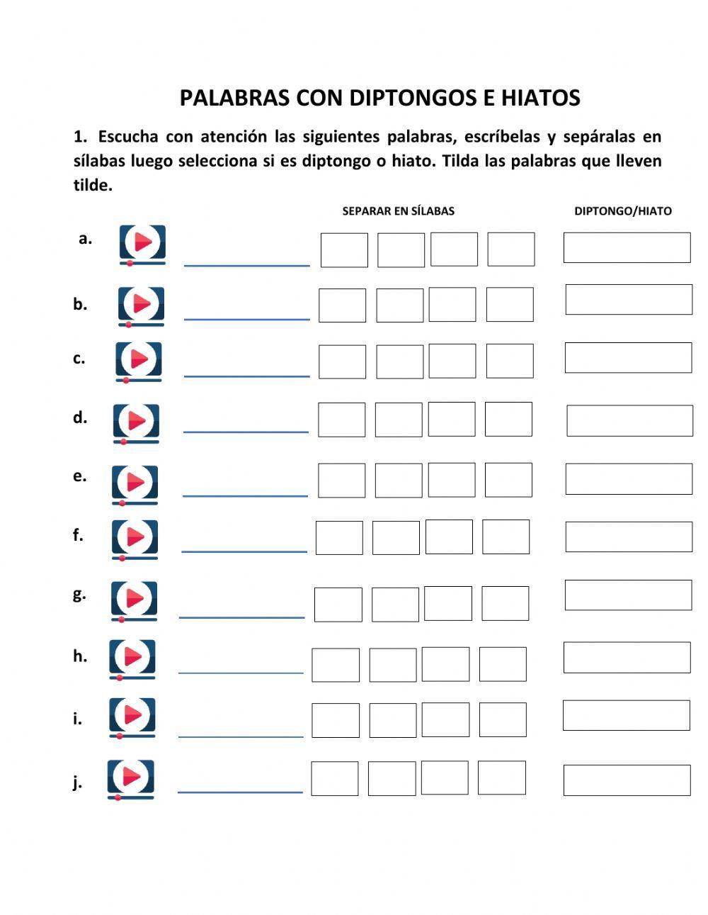 Hiato y Diptongo Hiato y Diptongo