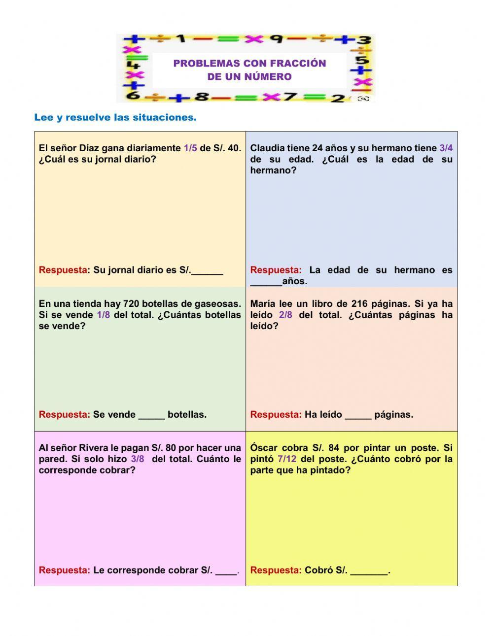Problemas con fracción de un número