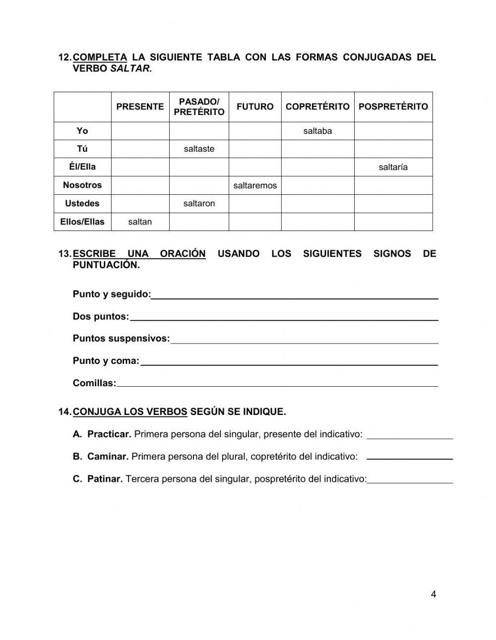 Examen en línea, Español 1