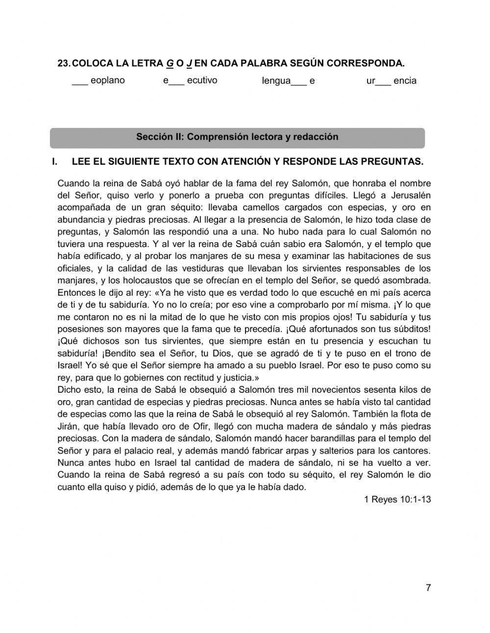 Examen en línea, Español 1
