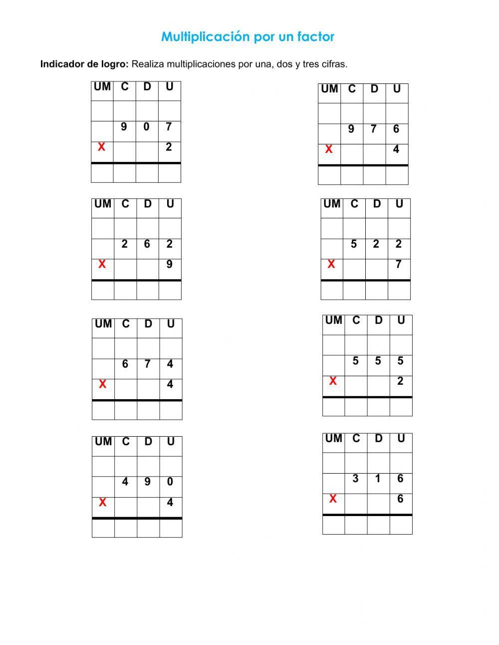 Multiplicación de una cifra