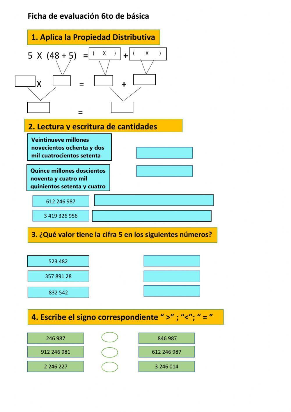 ficha 1 de evaluacion sexto primaria