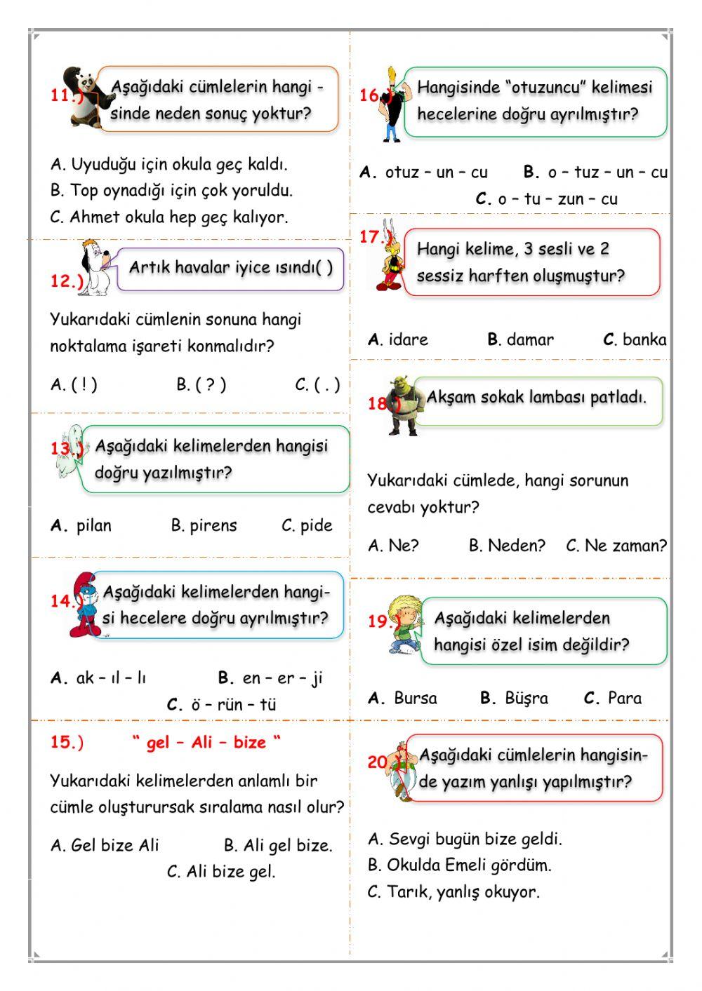 Türkçe dönem değerlendirmesi 2