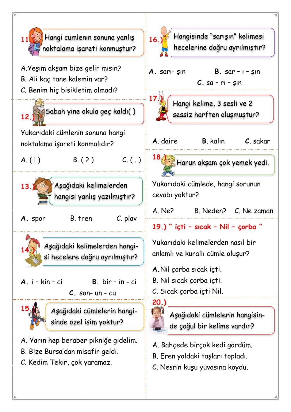 Türkçe dönem değerlendirmesi 3