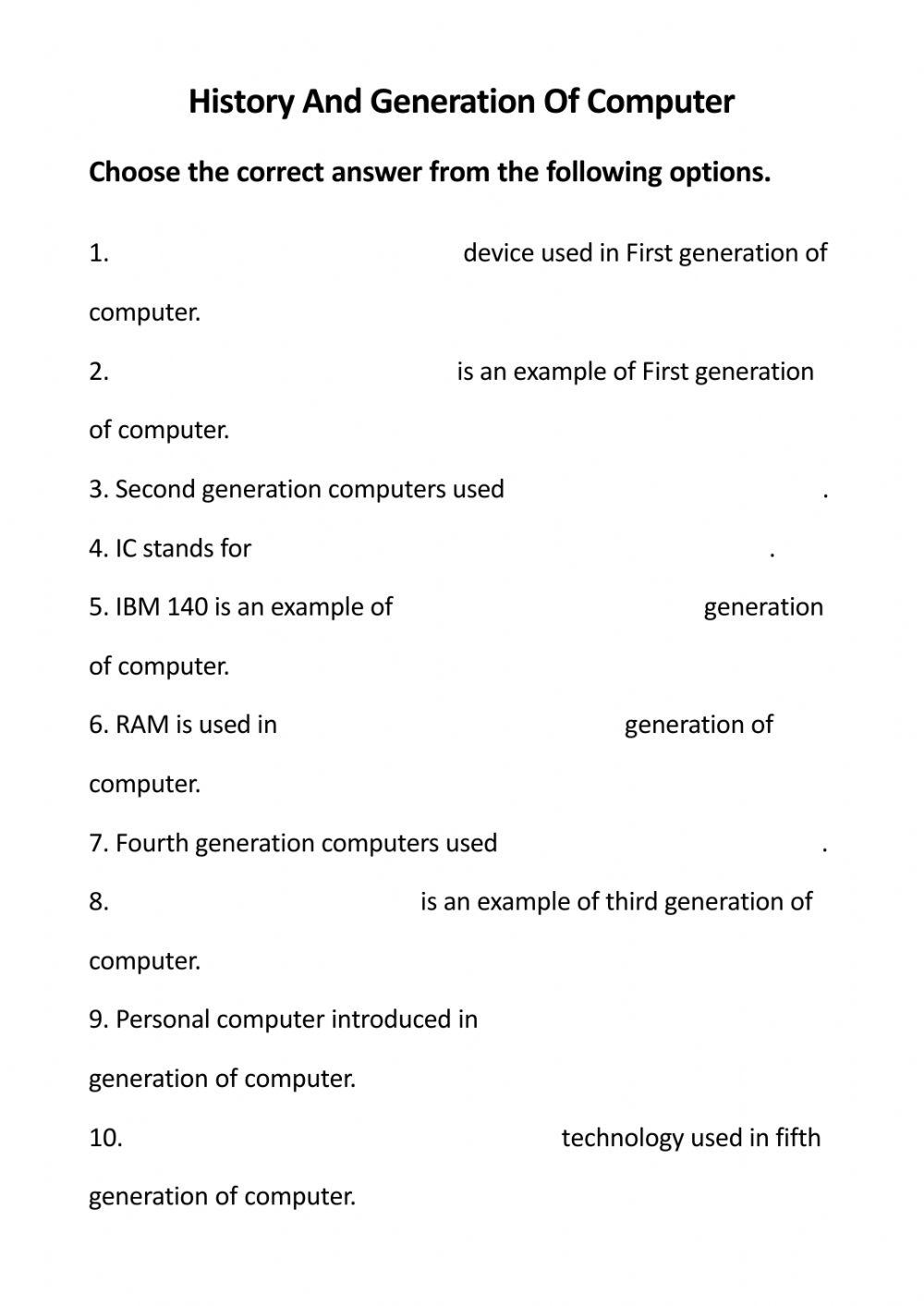 Class-6 Computer Worksheet Part-2