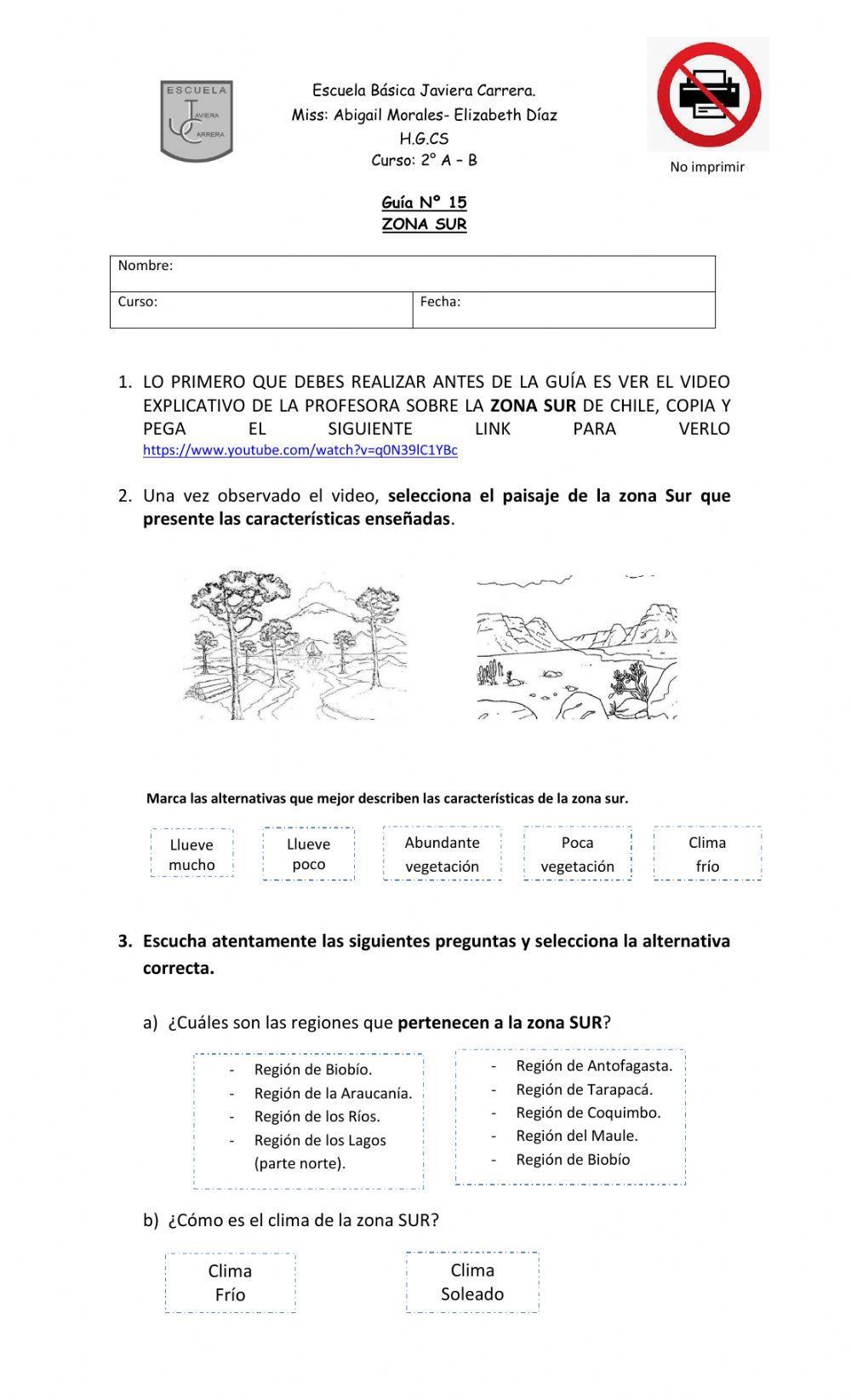 Ficha de zonas de chile