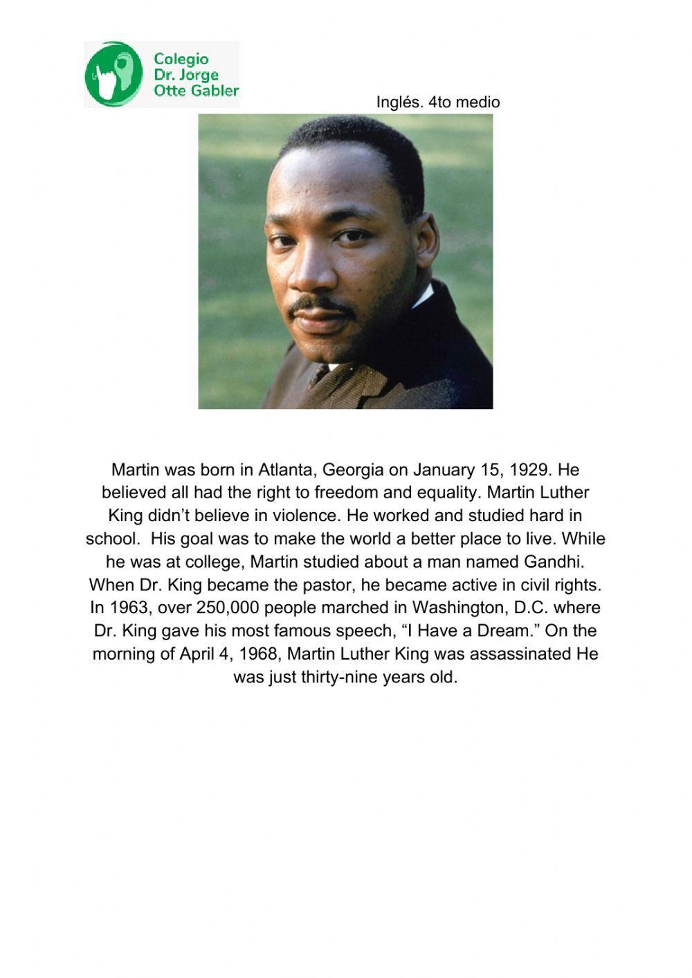 Reading comprehension- Martin Luther King