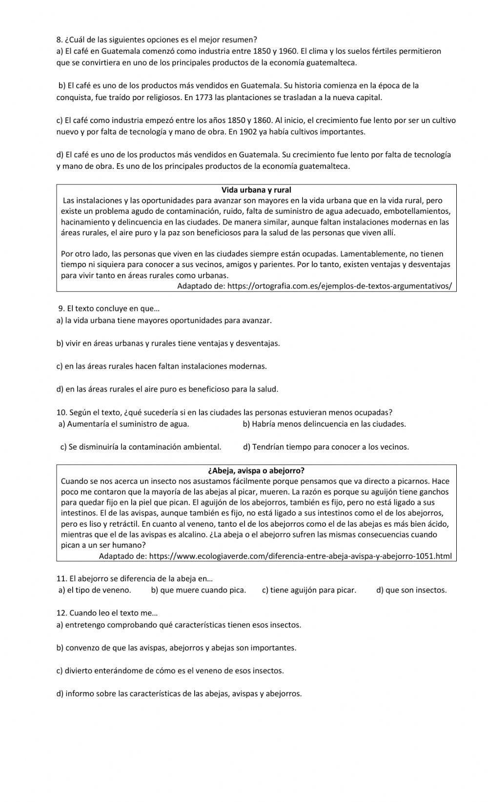 Ejercicios de comprensión de lectura