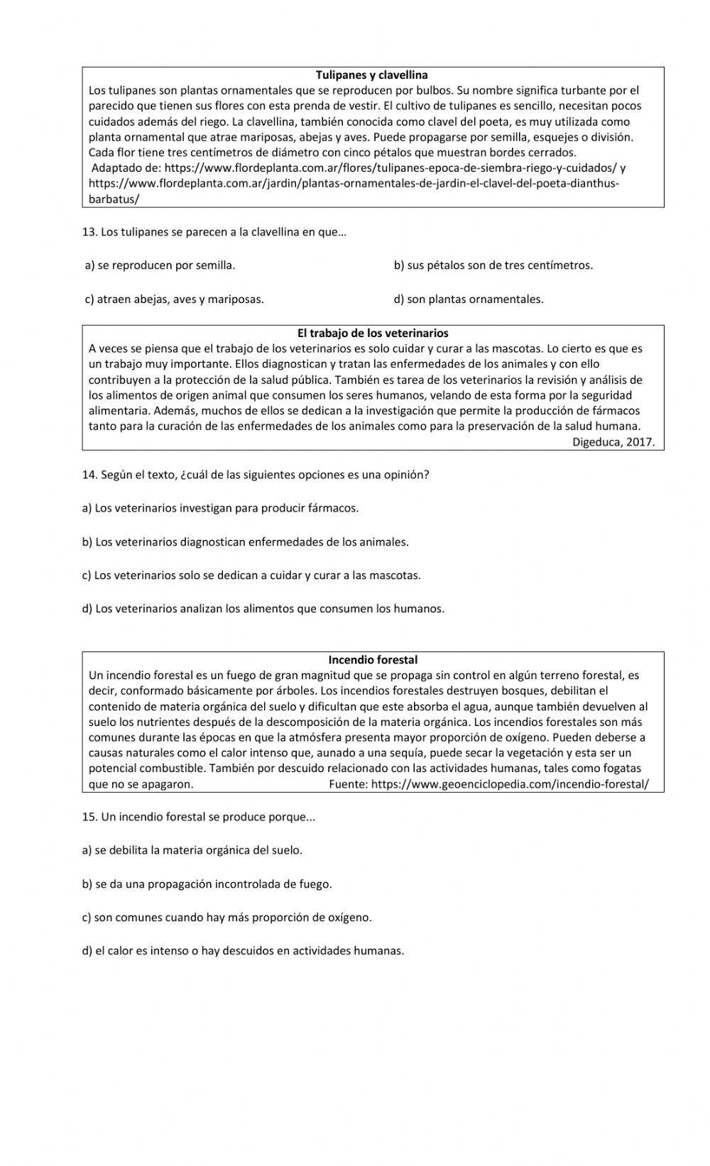 Ejercicios de comprensión de lectura