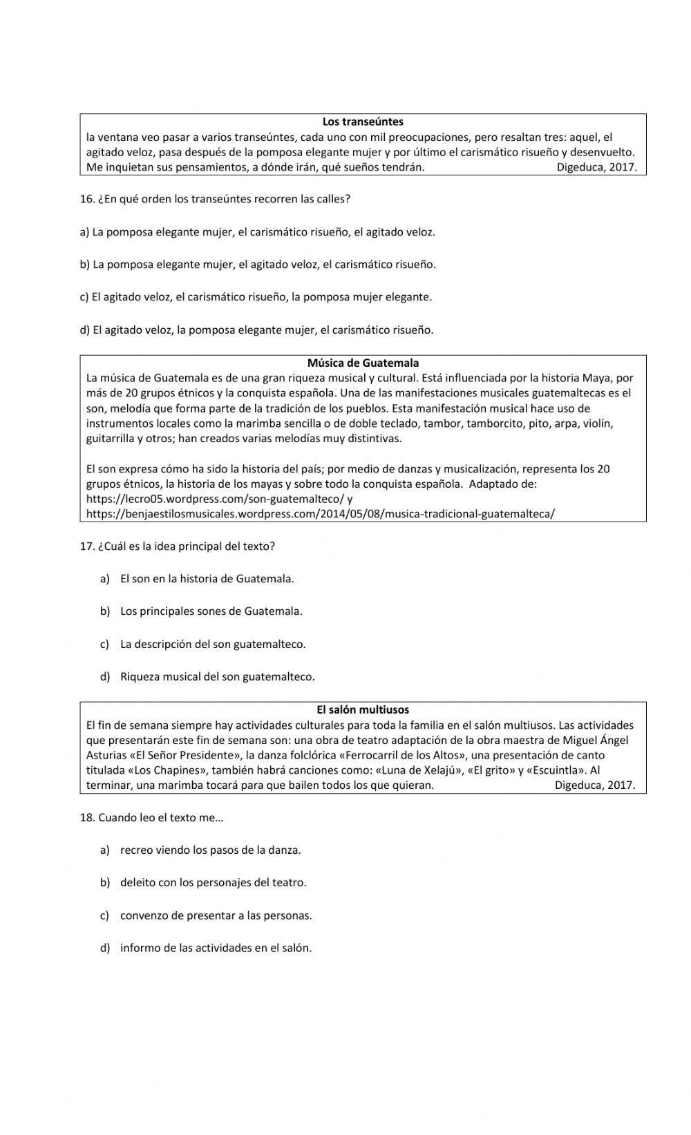 Ejercicios de comprensión de lectura