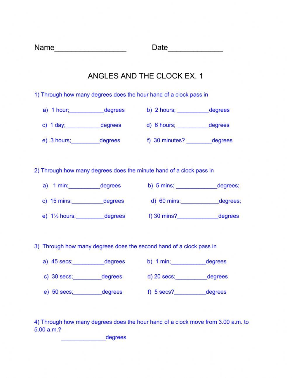 Angles and the clock ex. 1