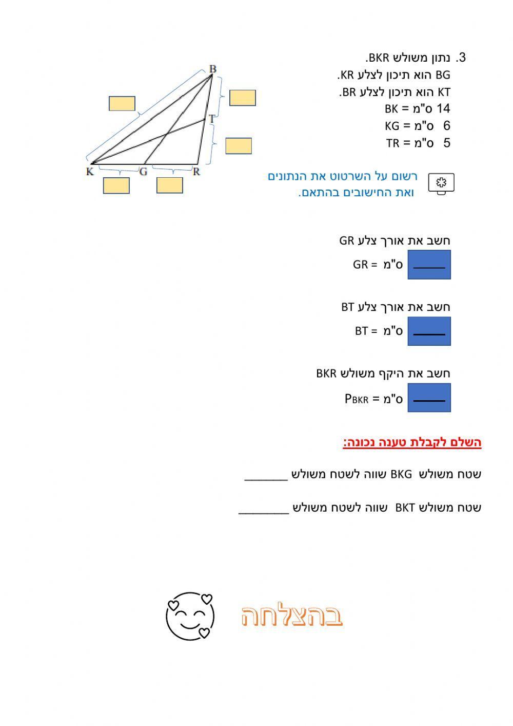 רמה 3 דף עבודה תיכון במשולש