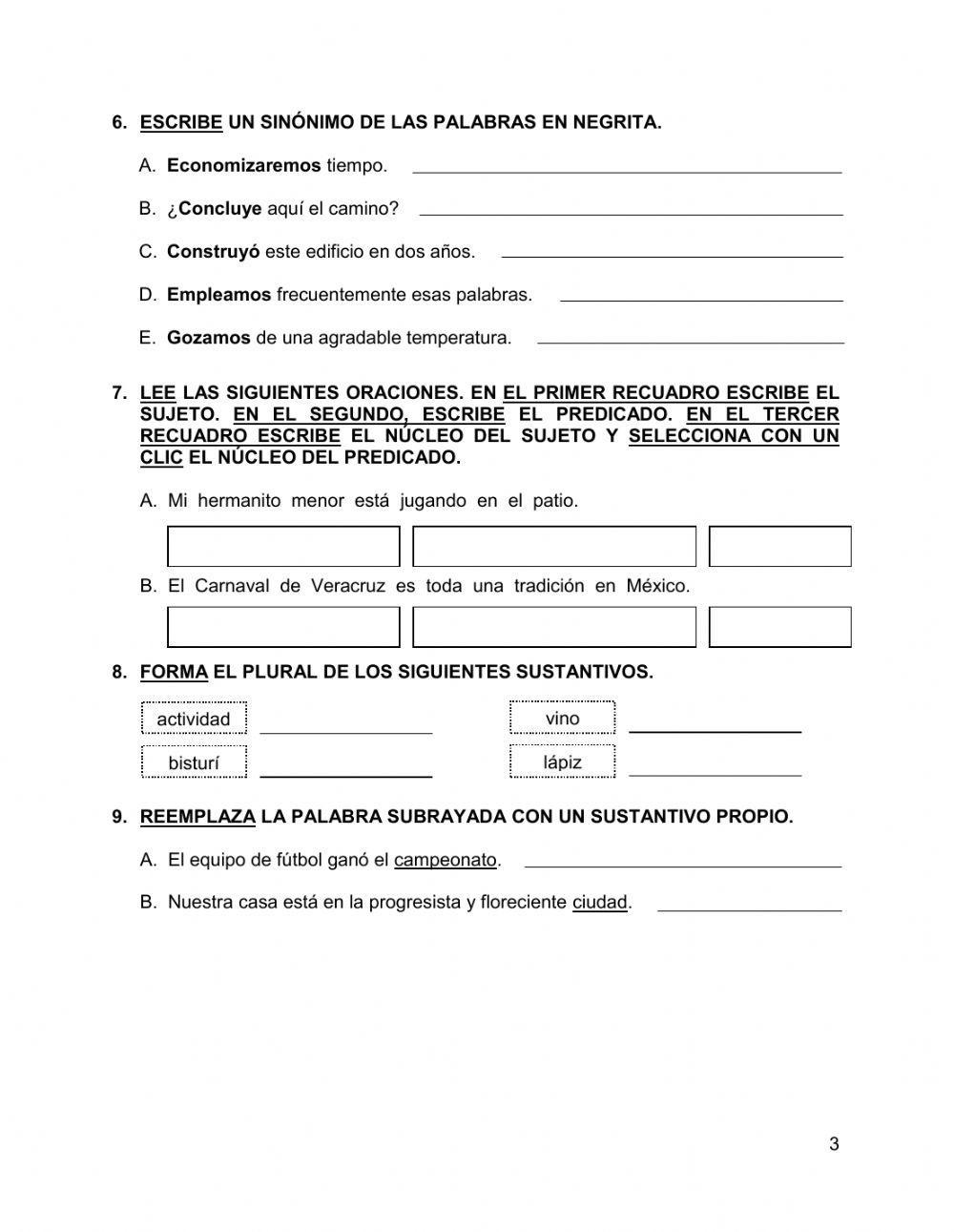 Examen en línea, Español 2