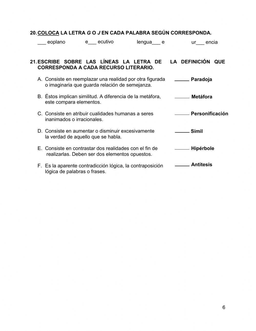 Examen en línea, Español 2