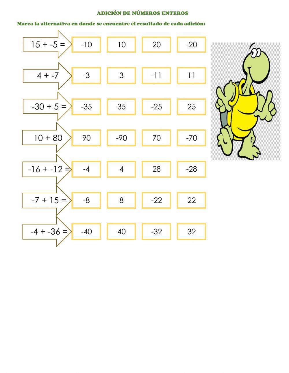 Adiciones simples de números enteros