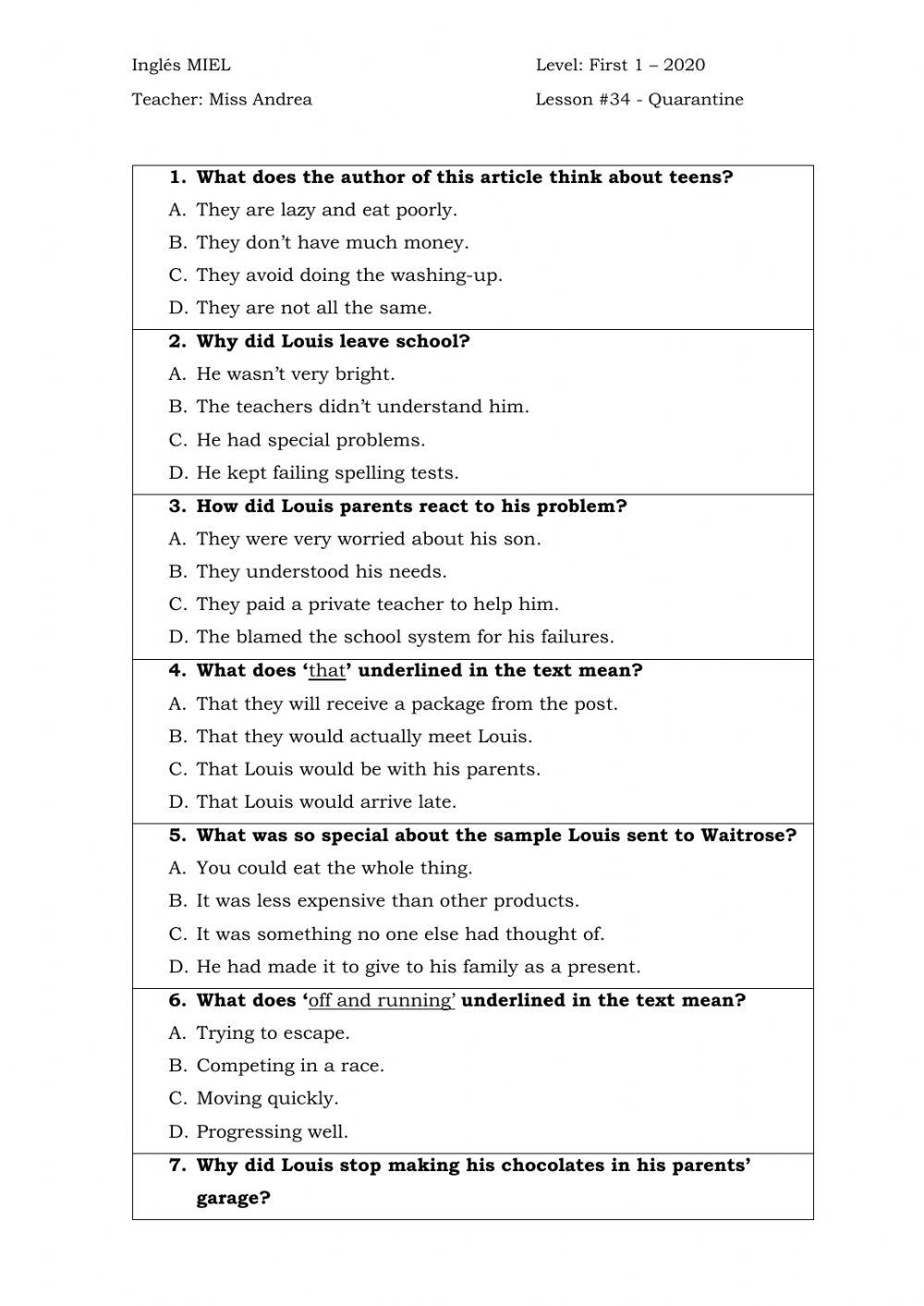First 1 - Revision Units 4 - 5