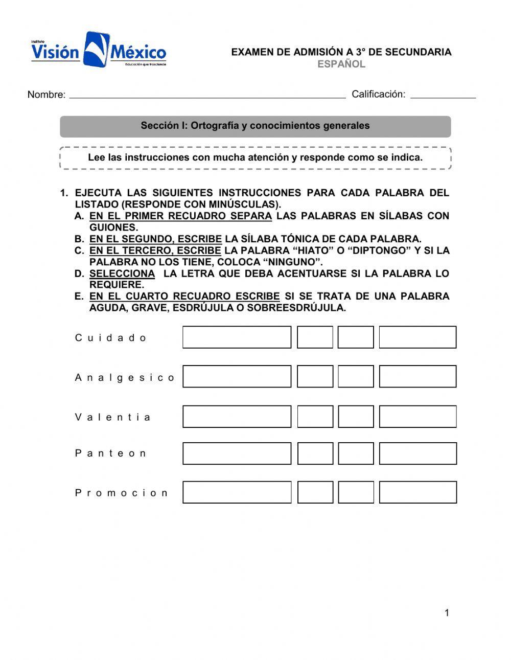 Examen en línea, Español 3