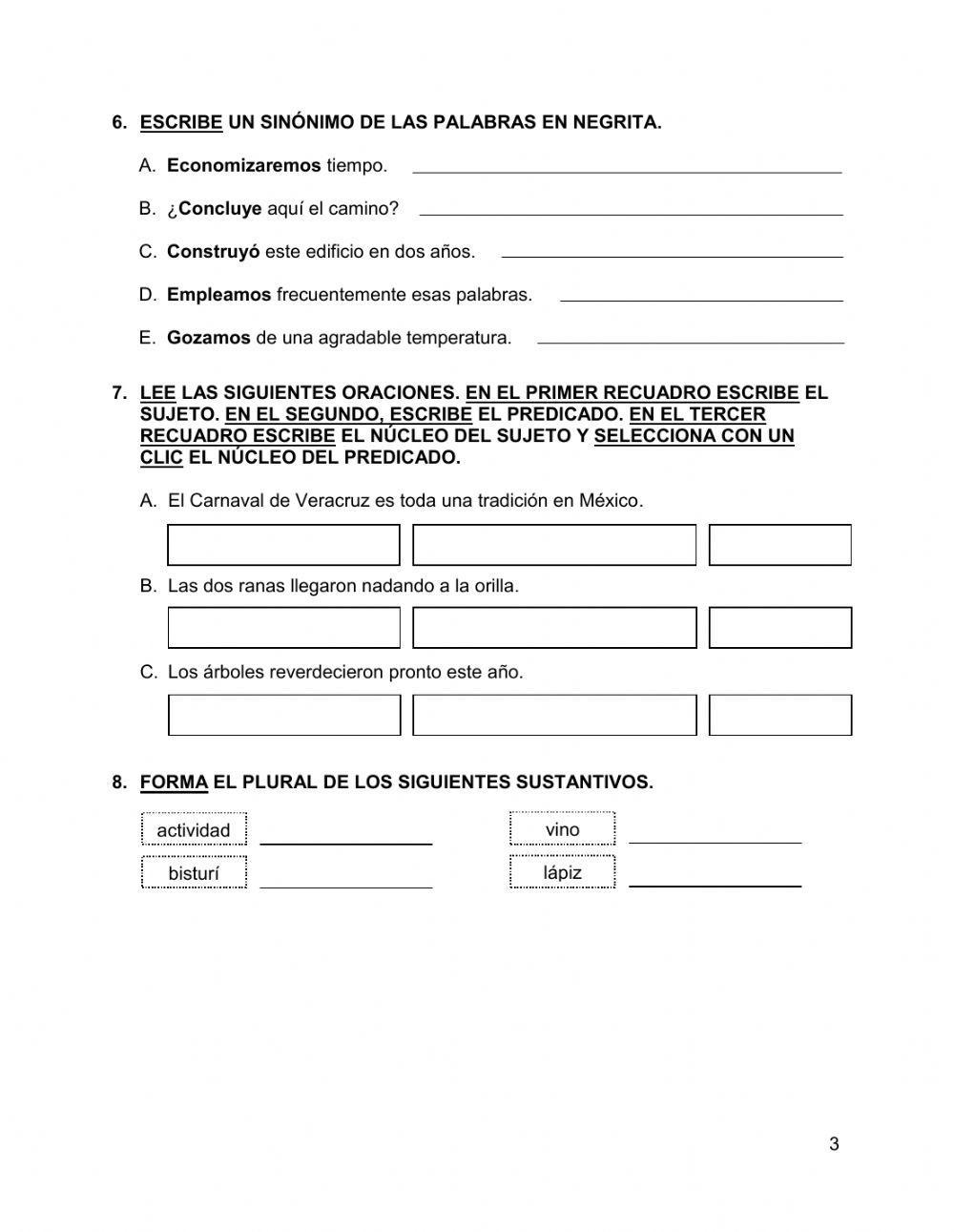 Examen en línea, Español 3