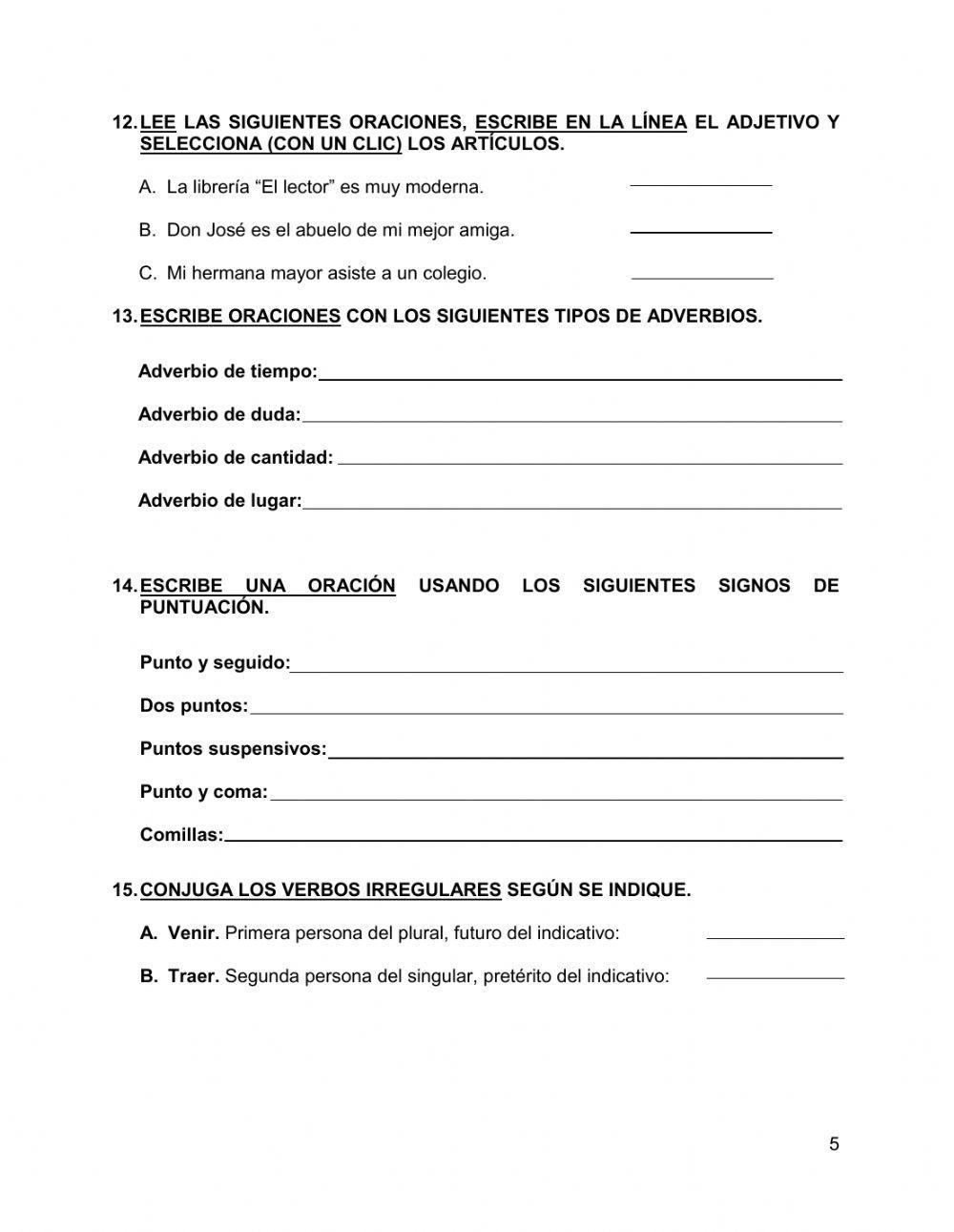 Examen en línea, Español 3