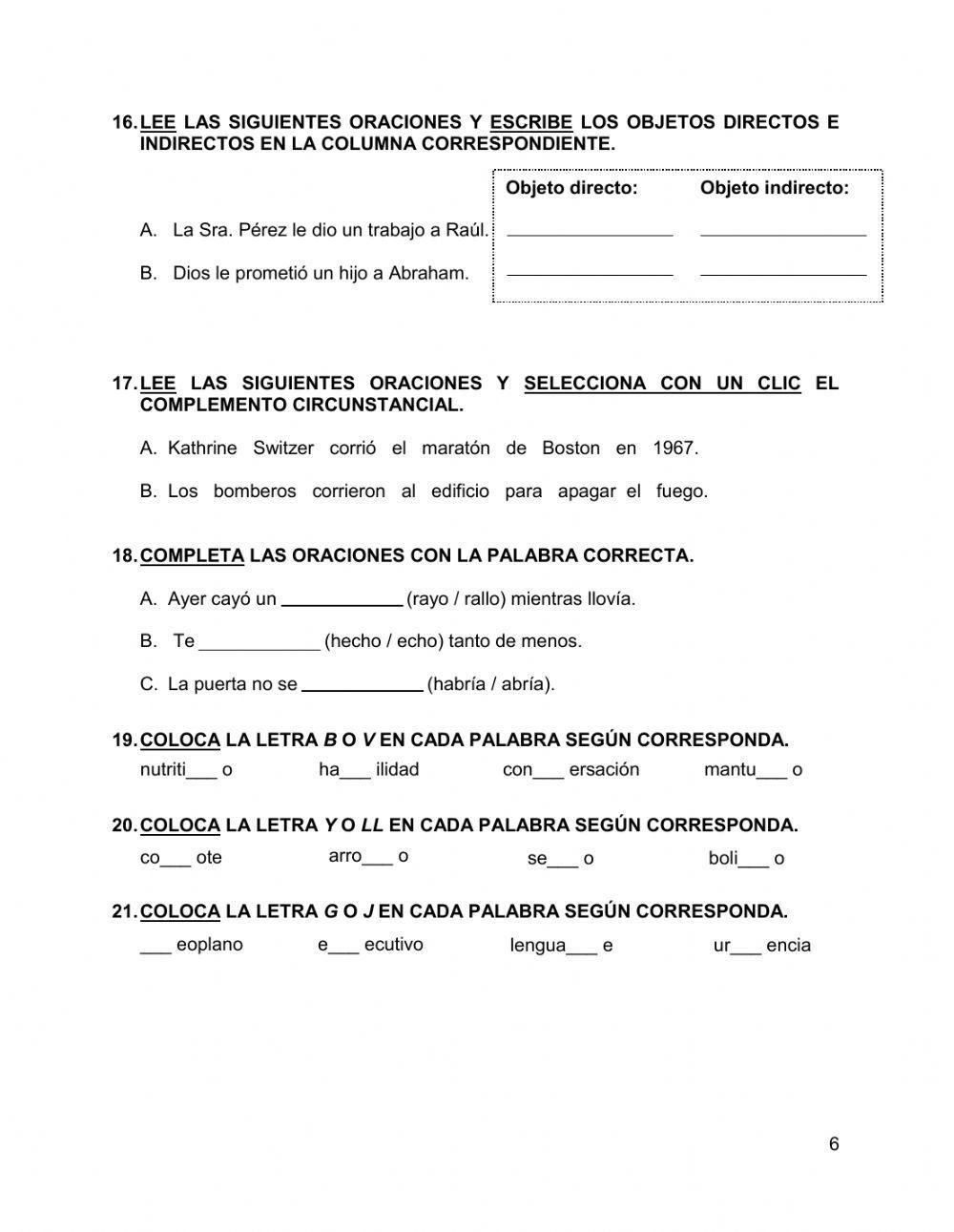 Examen en línea, Español 3