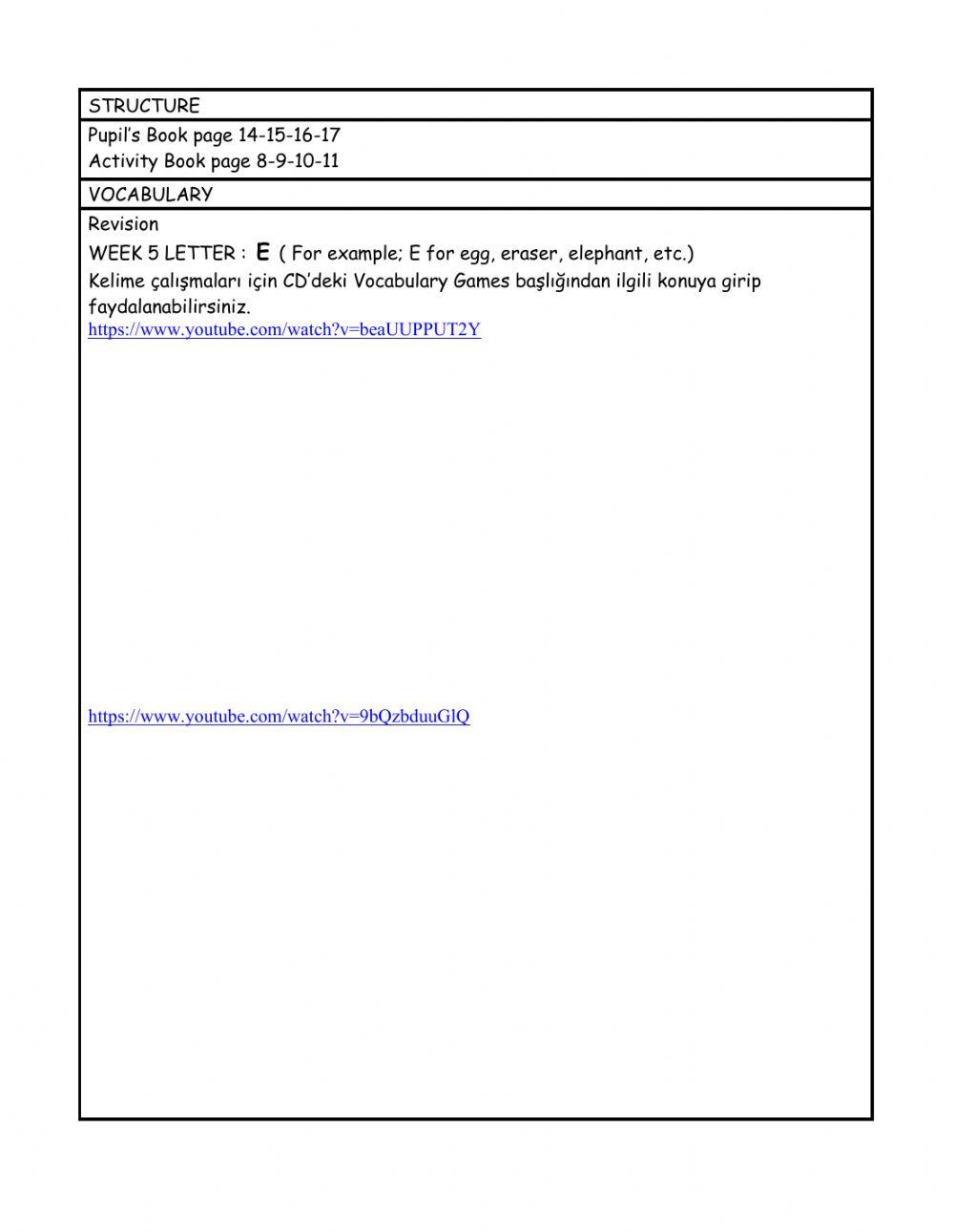 Weekly Plan for Prep (Week 5)