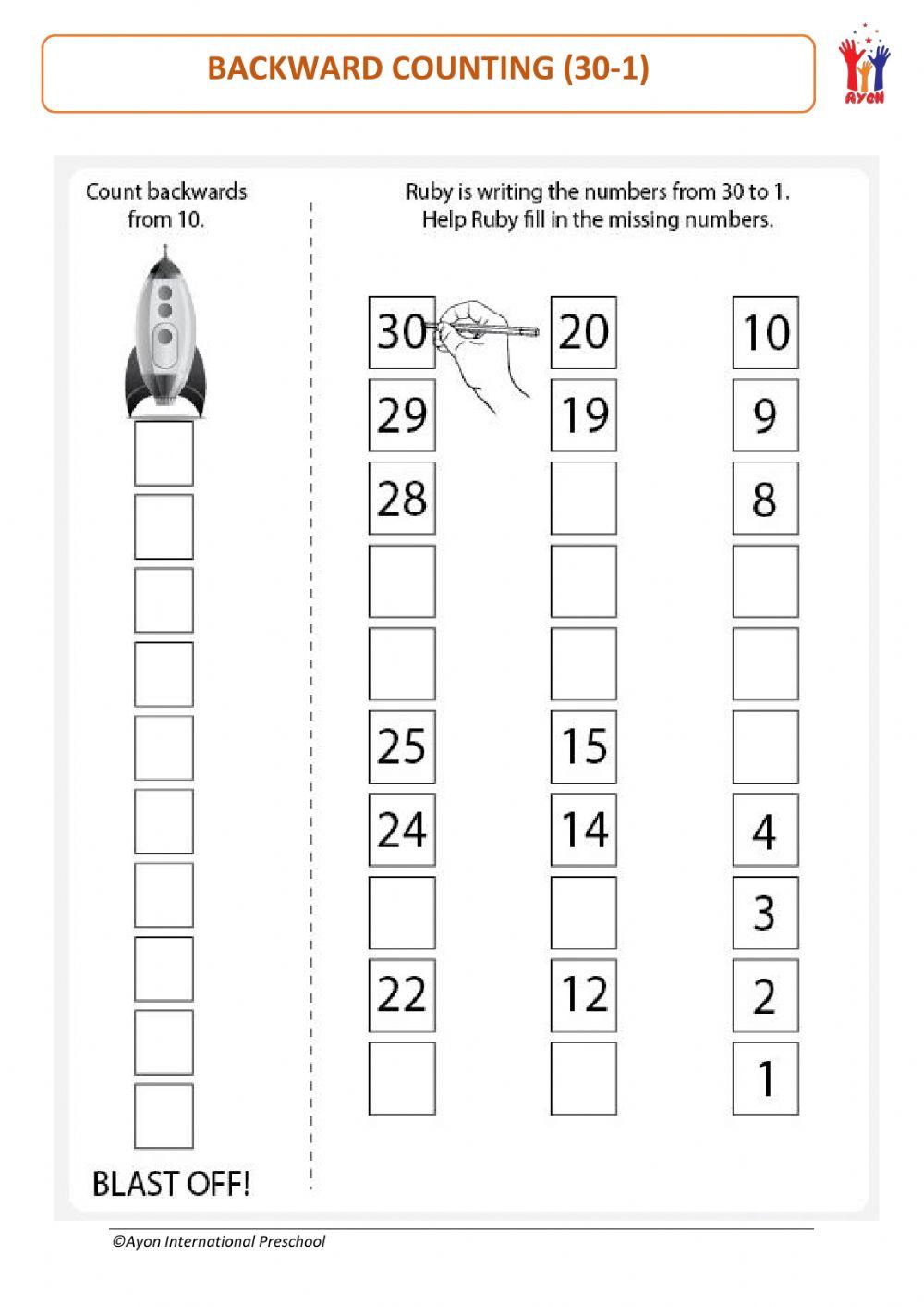 Backward counting 30 1 online exercise for live worksheets