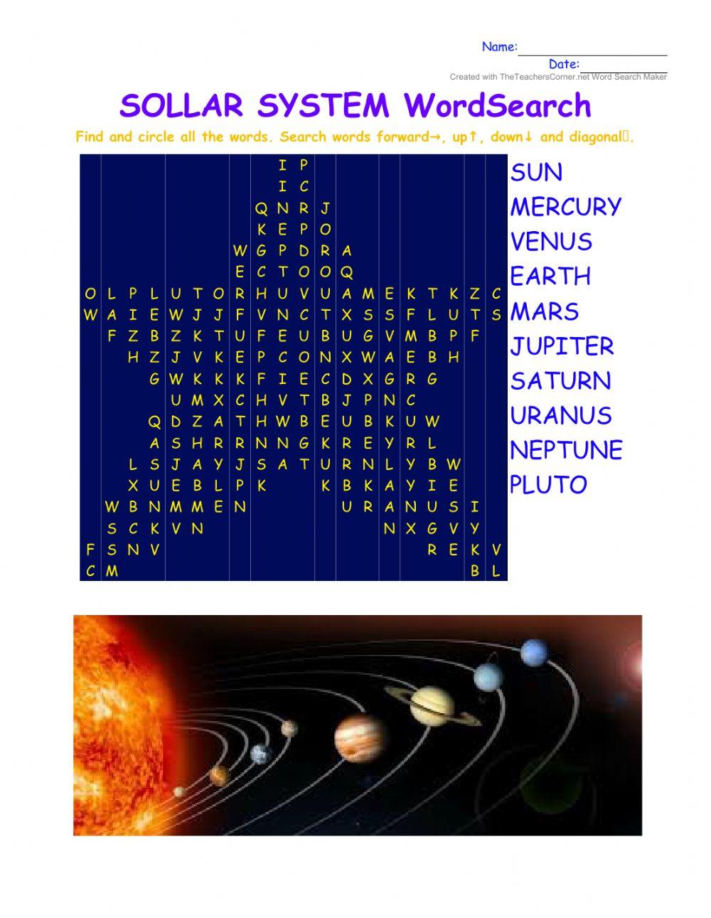 Solar System Word Search Puzzle