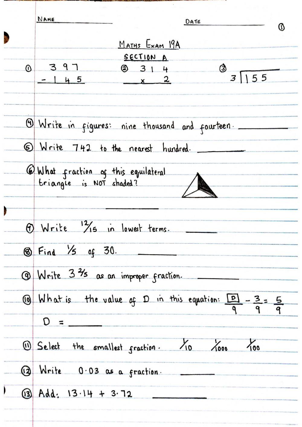 Math Exam 19A