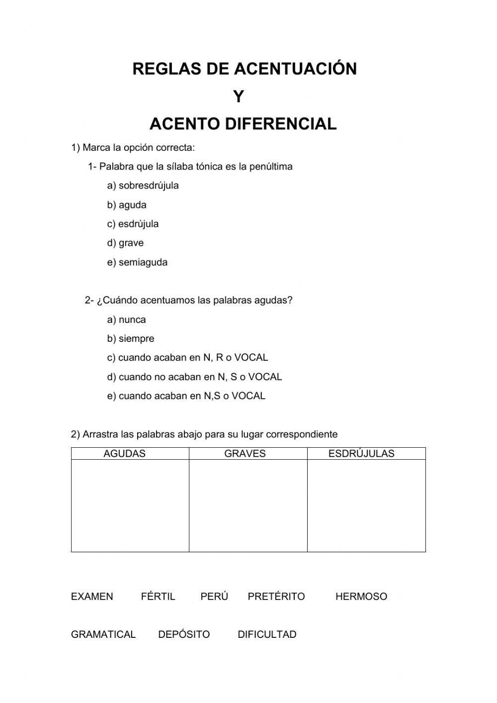 Acentuación, reglas generales y acento diacrítico