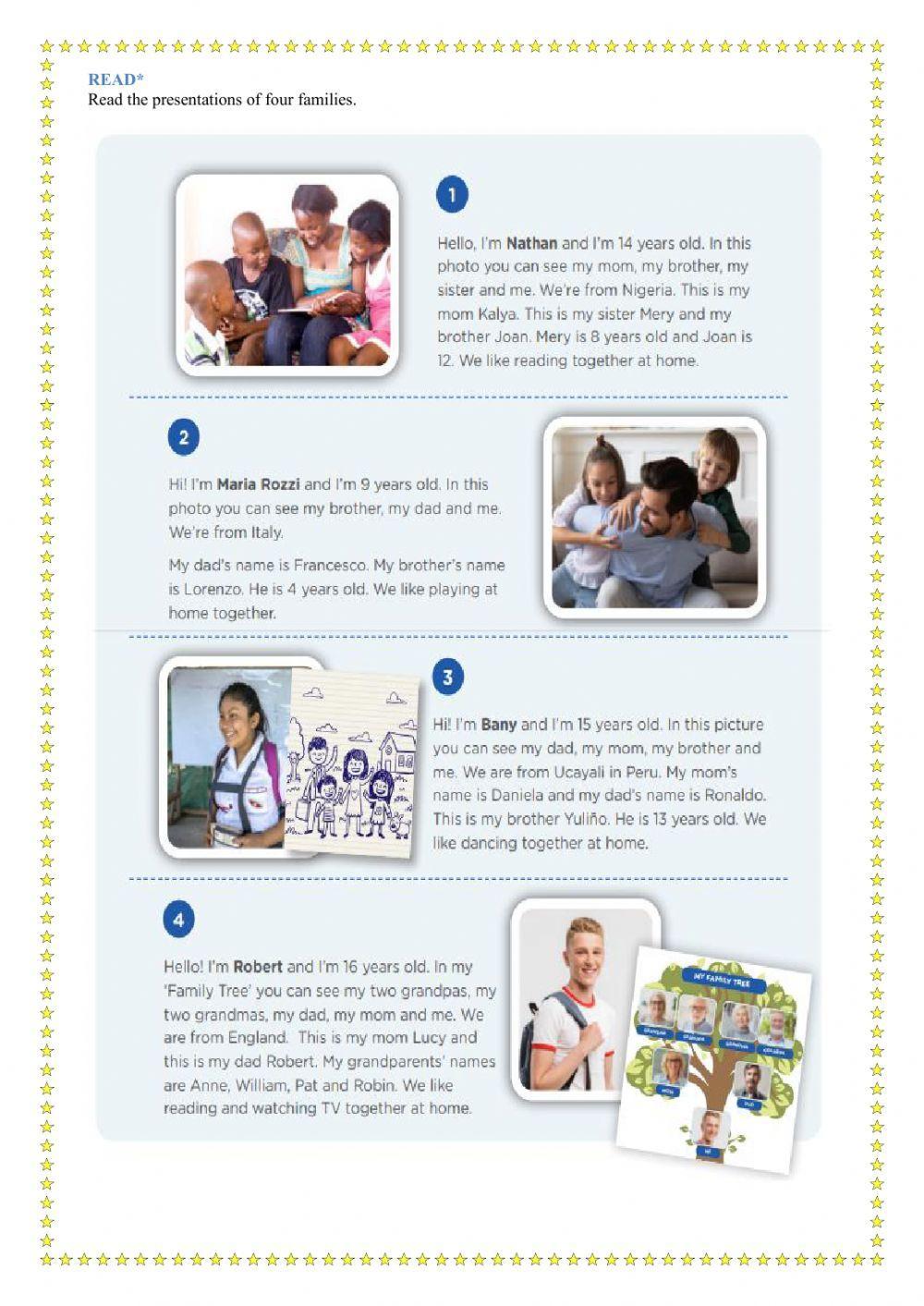 Week n°4 - my family! (activity 1 pre - a1)