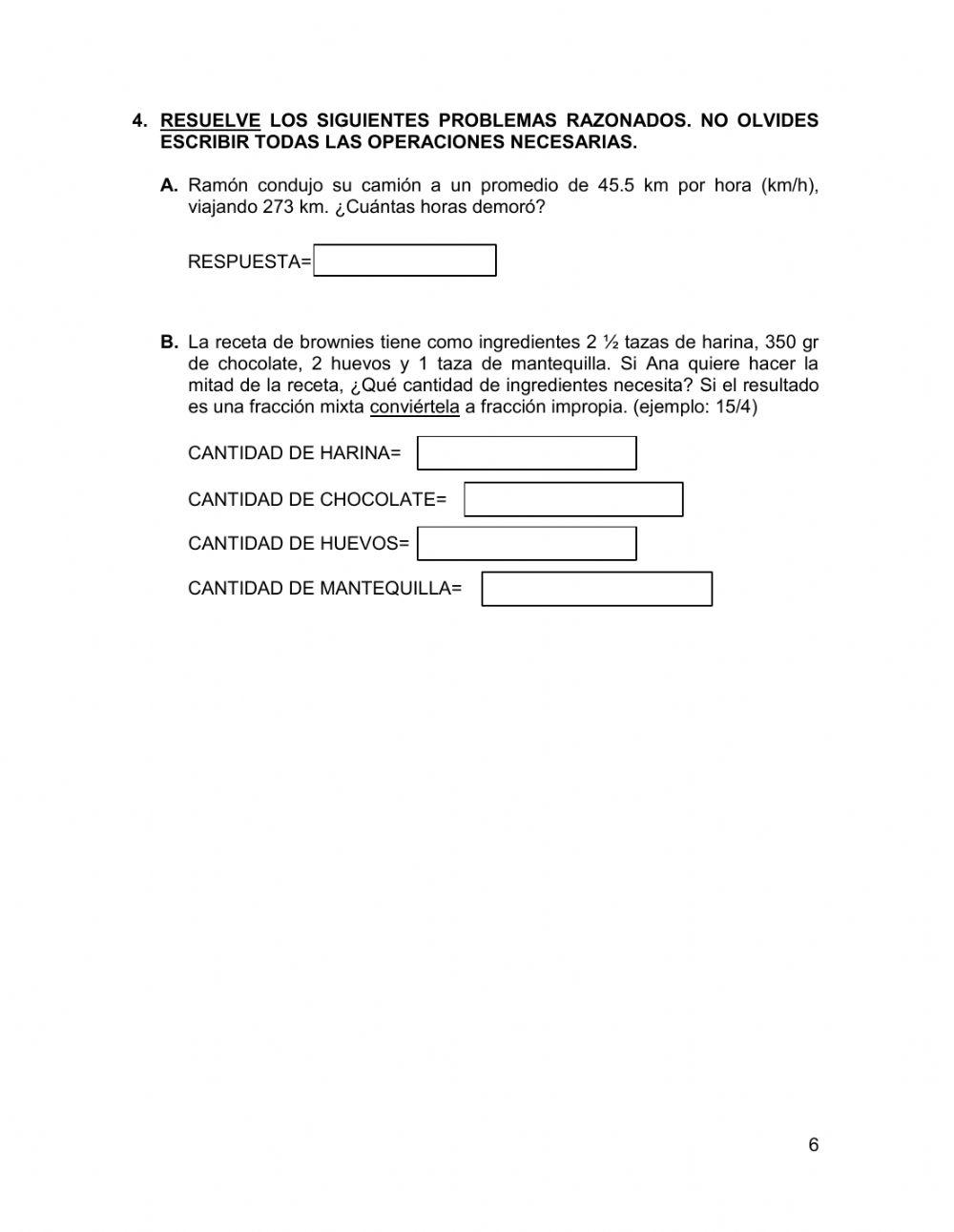 Examen en línea, Matemáticas 1